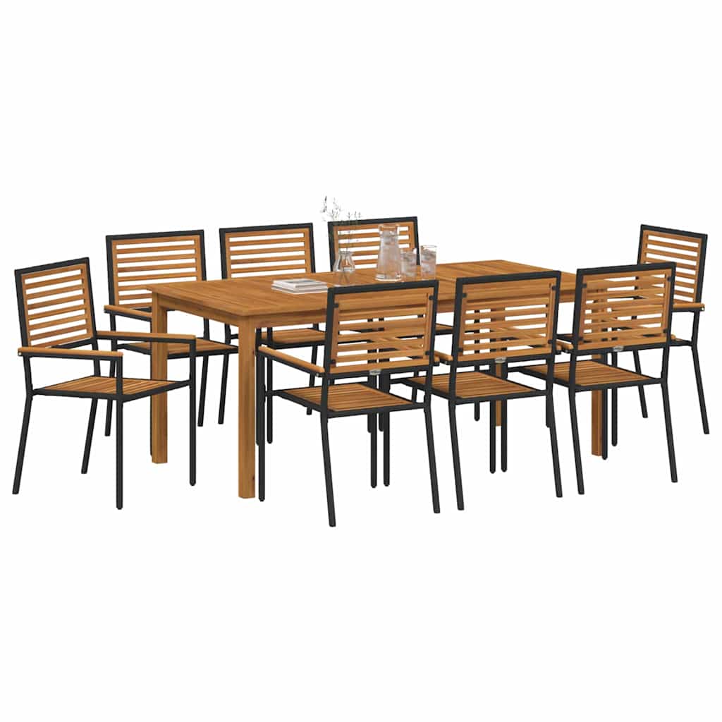 Hage Spisegruppe 9 pcs Svart Solid akasietre