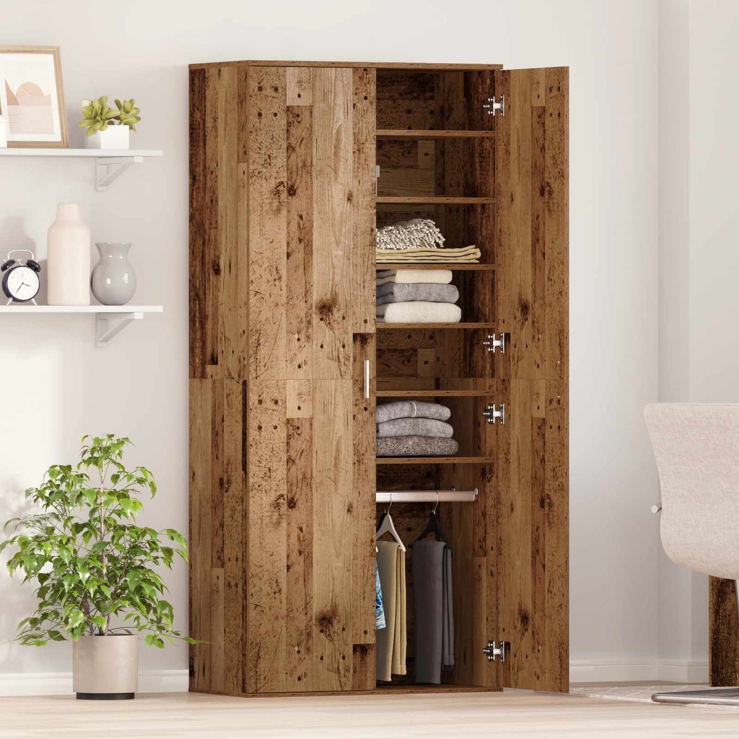 Highboard med hylle Gamle tre 80 x 39 x 178 cm Konstruert tre