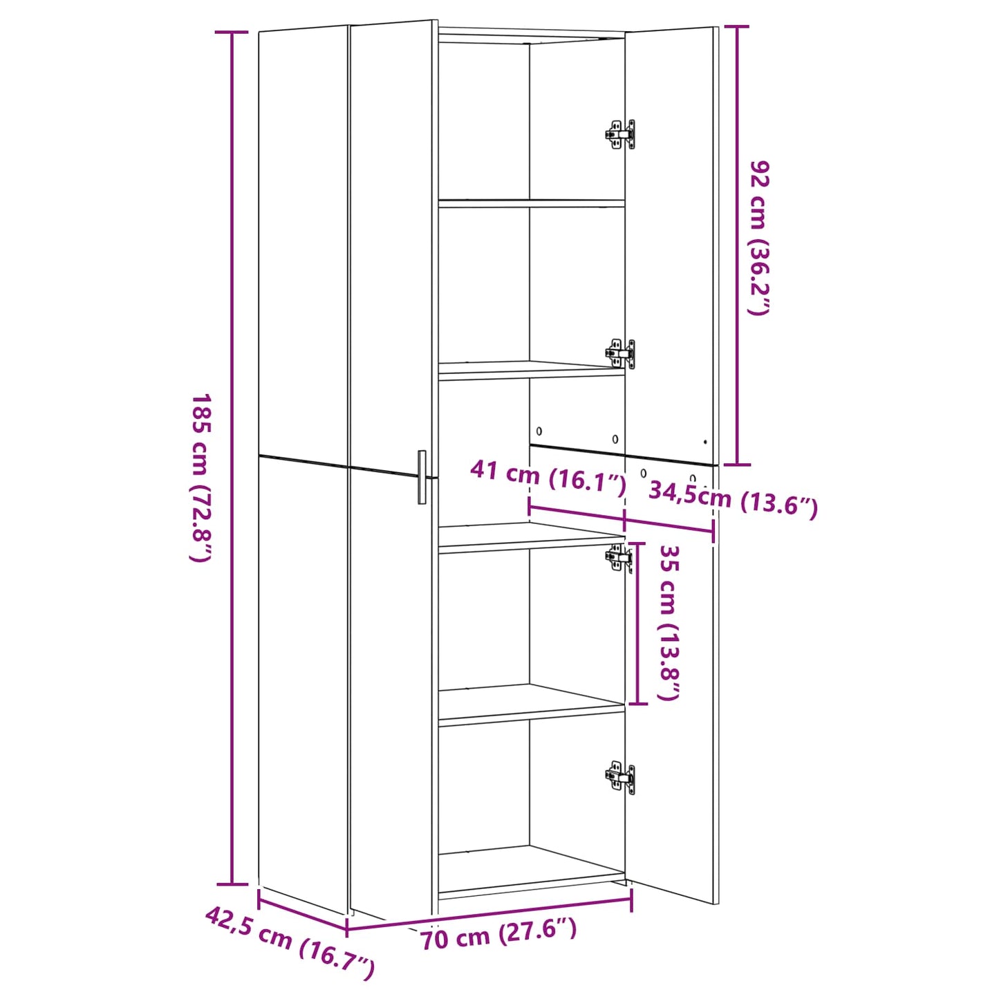 Høyskap 2 pcs Gammelt tre 70 x 42,5 x 185 cm vidaXL