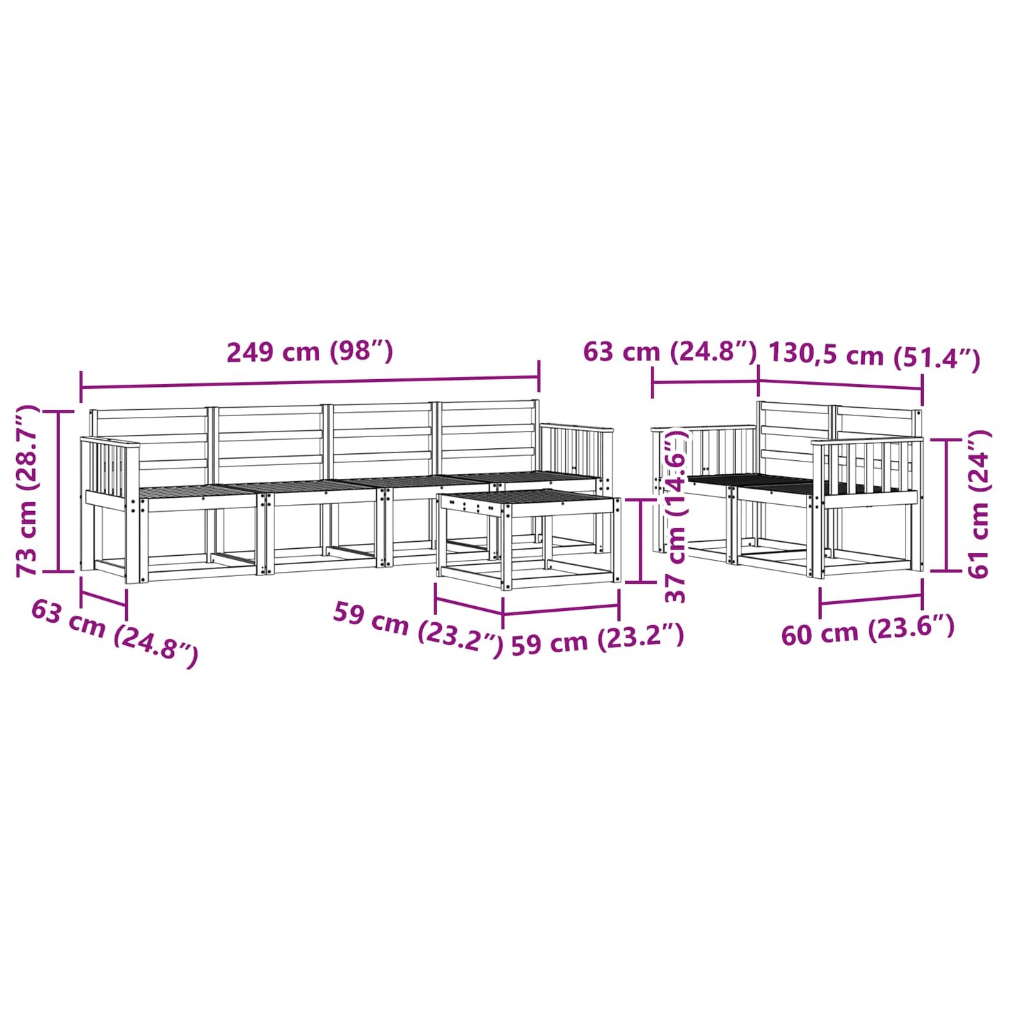 Utendørs sofa-sett 7 pcs Naturlig