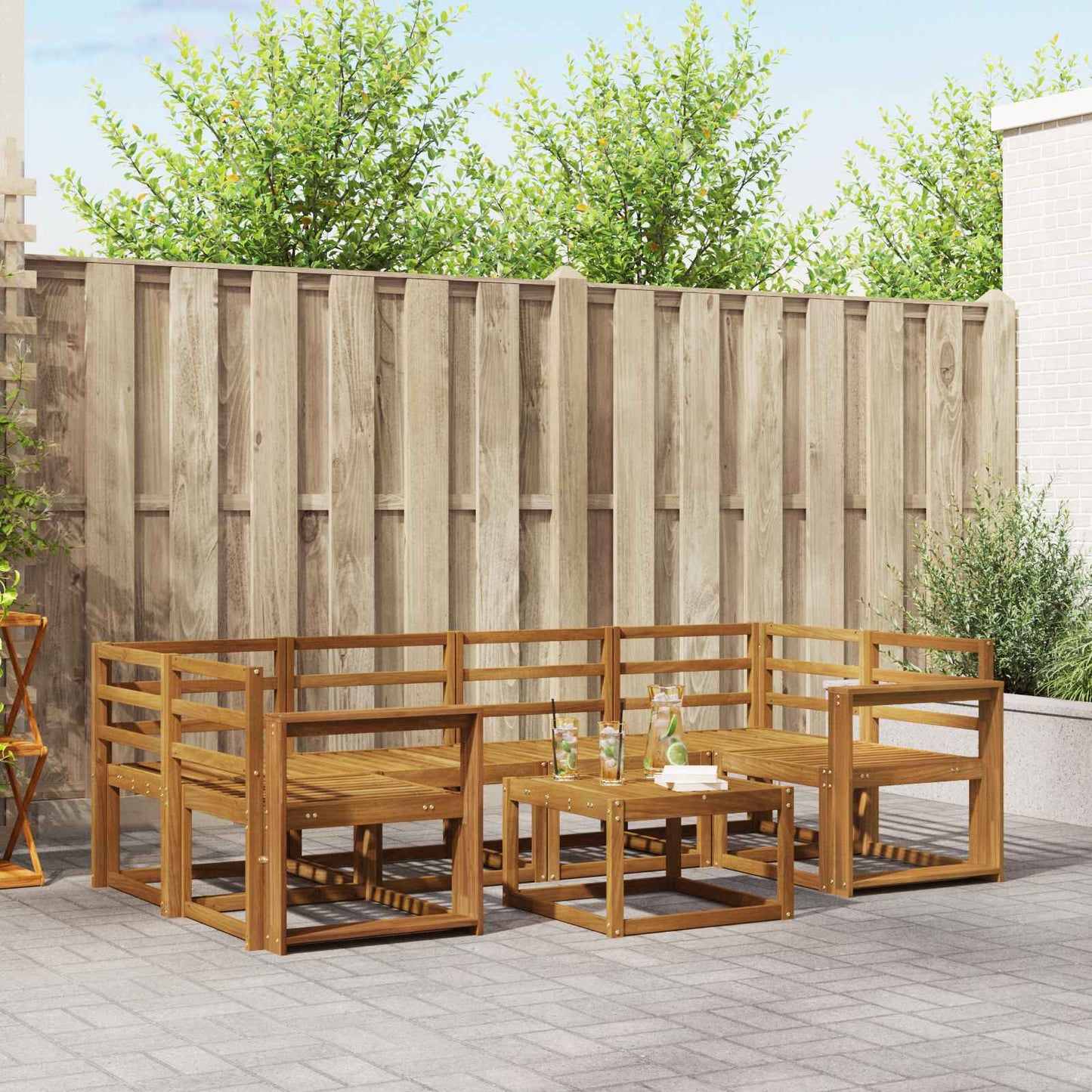 Utendørs sofa-sett 7 pcs Naturlig Solid akasietre