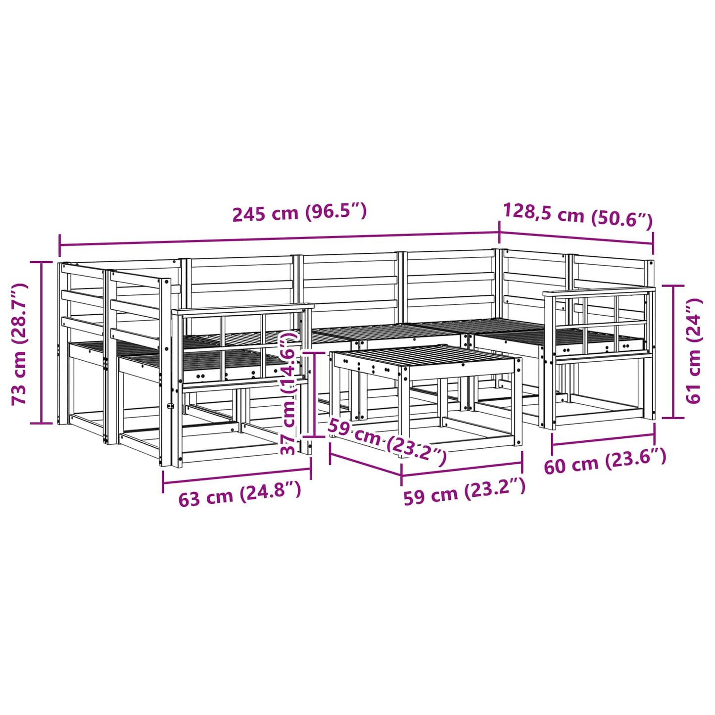 Utendørs sofa-sett 7 pcs Naturlig Solid akasietre