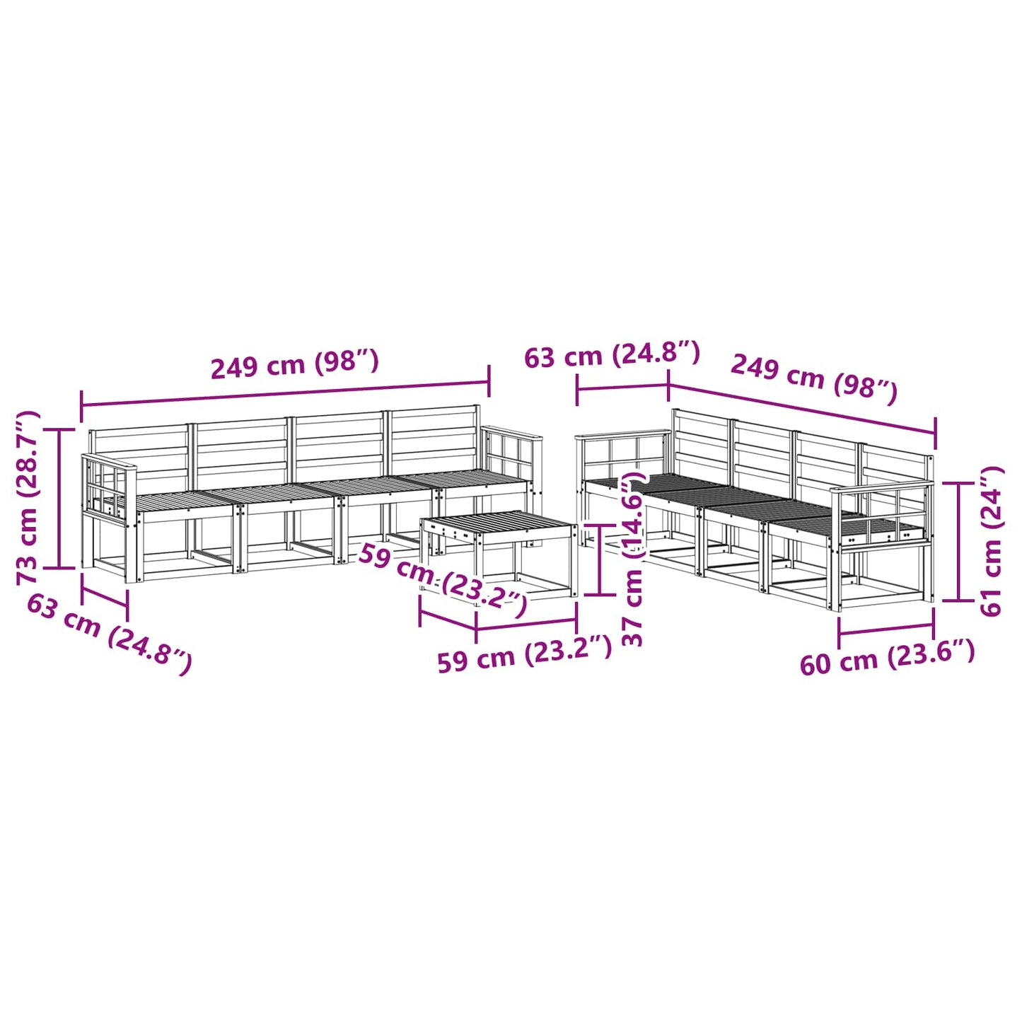 Utendørs sofa-sett 9 pcs Naturlig