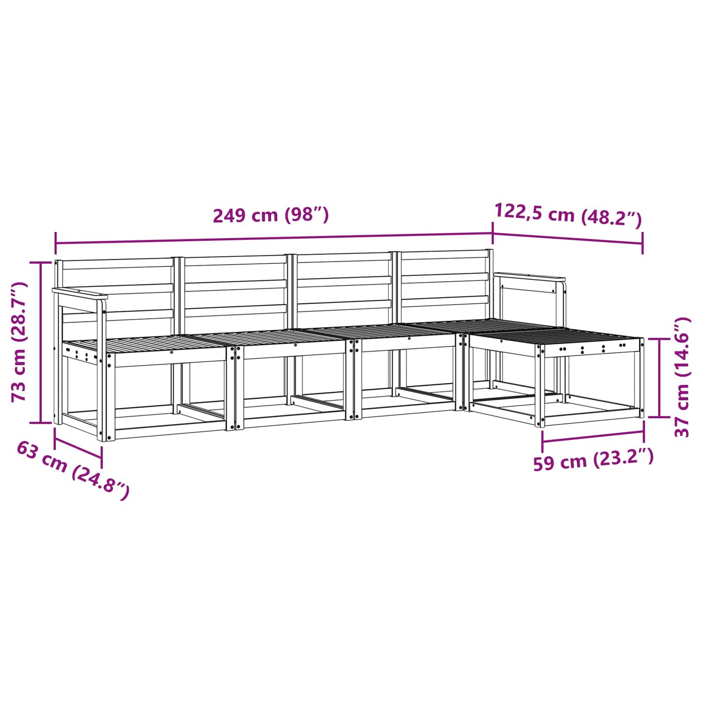 Utendørs sofa-sett 5 pcs Naturlig Solid akasietre