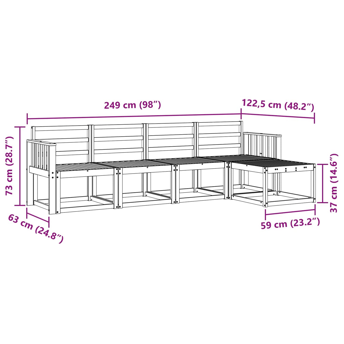 Utendørs sofa-sett 5 pcs Naturlig Solid akasietre