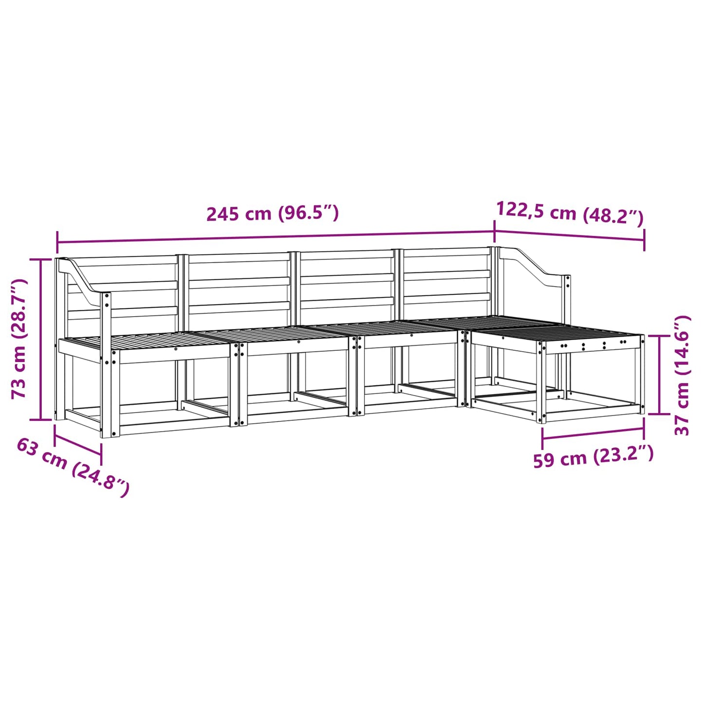 Utendørs sofa-sett 5 pcs Naturlig Solid akasietre