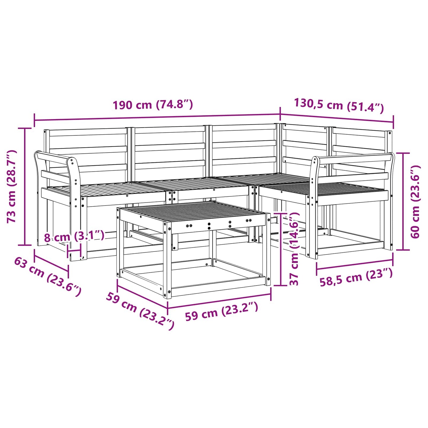 Utendørs sofa-sett 5 pcs Naturlig Solid akasietre