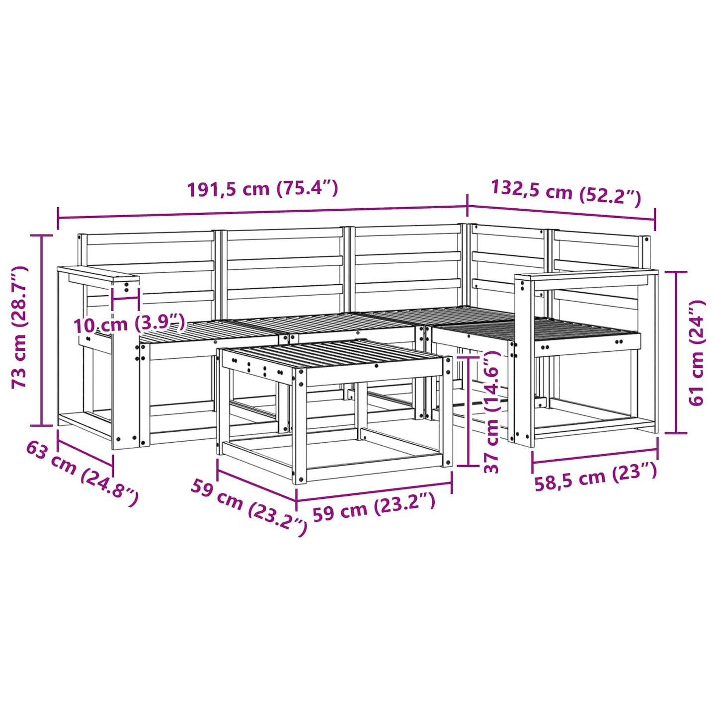 Utendørs sofa-sett 5 pcs Naturlig Solid akasietre