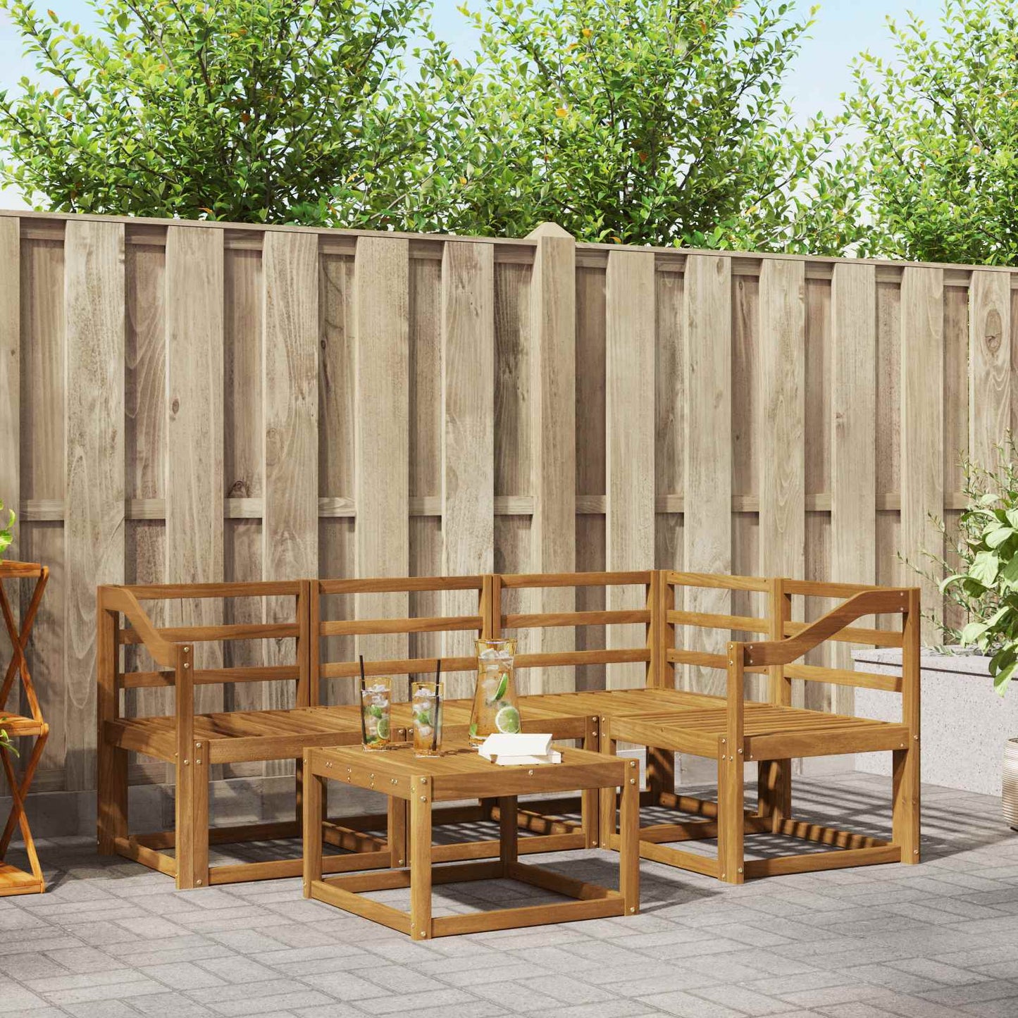 Utendørs sofa-sett 5 pcs Naturlig Solid akasietre