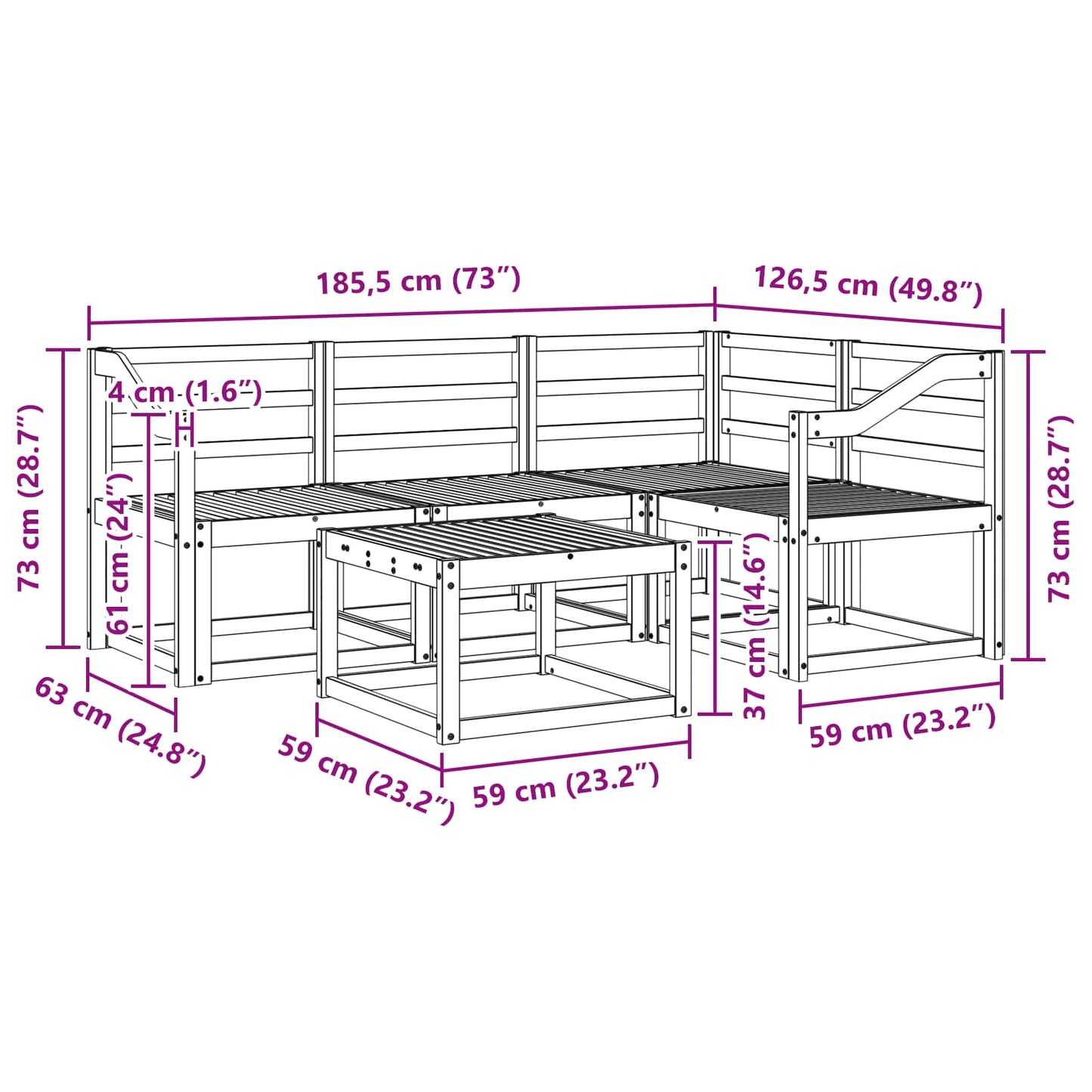 Utendørs sofa-sett 5 pcs Naturlig Solid akasietre