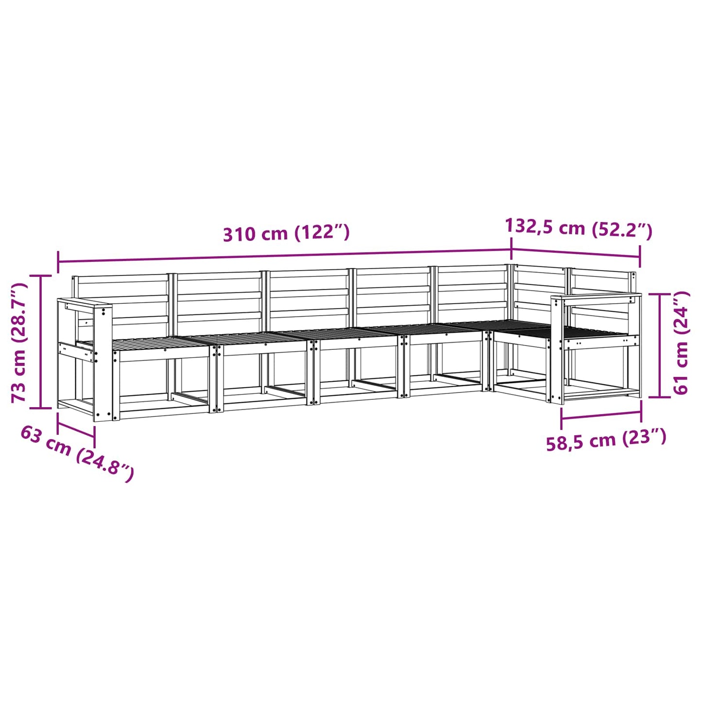 Utendørs sofa-sett 6 pcs Naturlig Solid akasietre