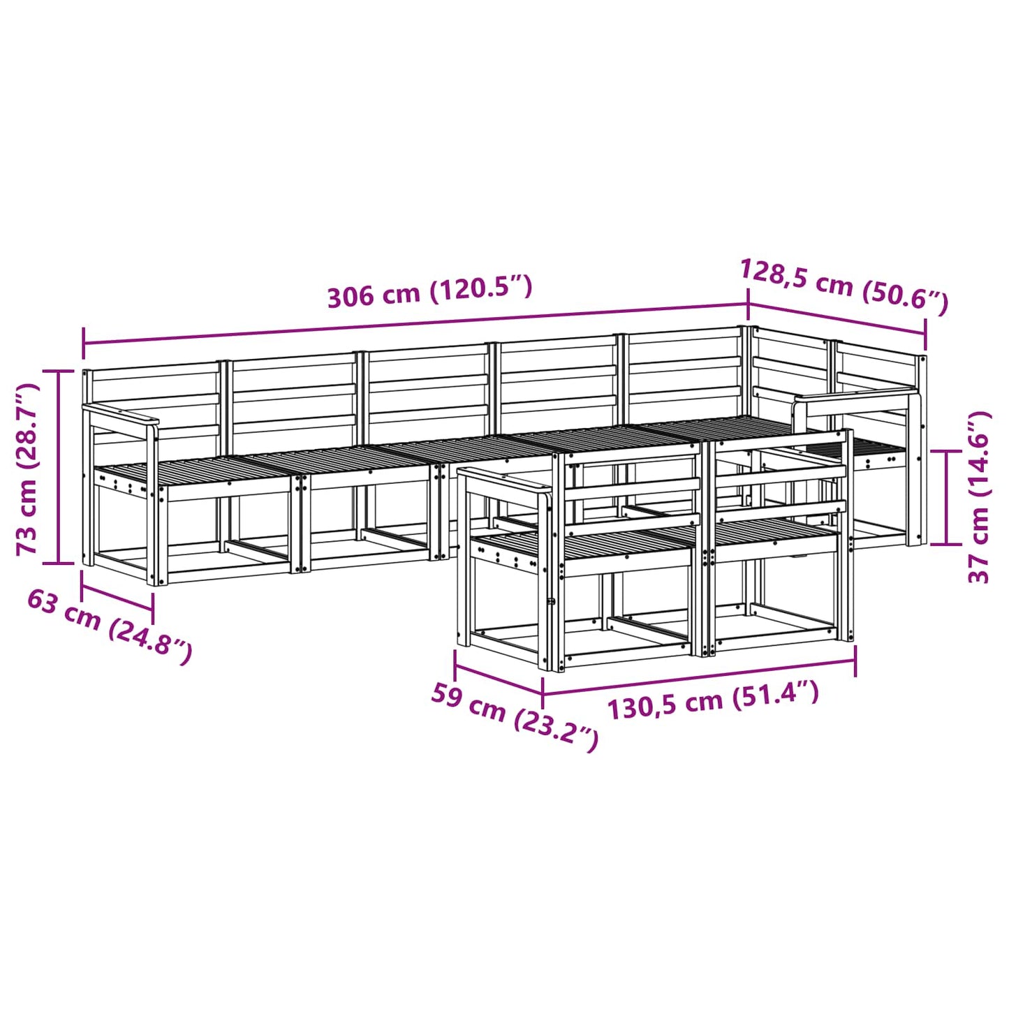 Utendørs sofa-sett 8 pcs Naturlig Solid akasietre