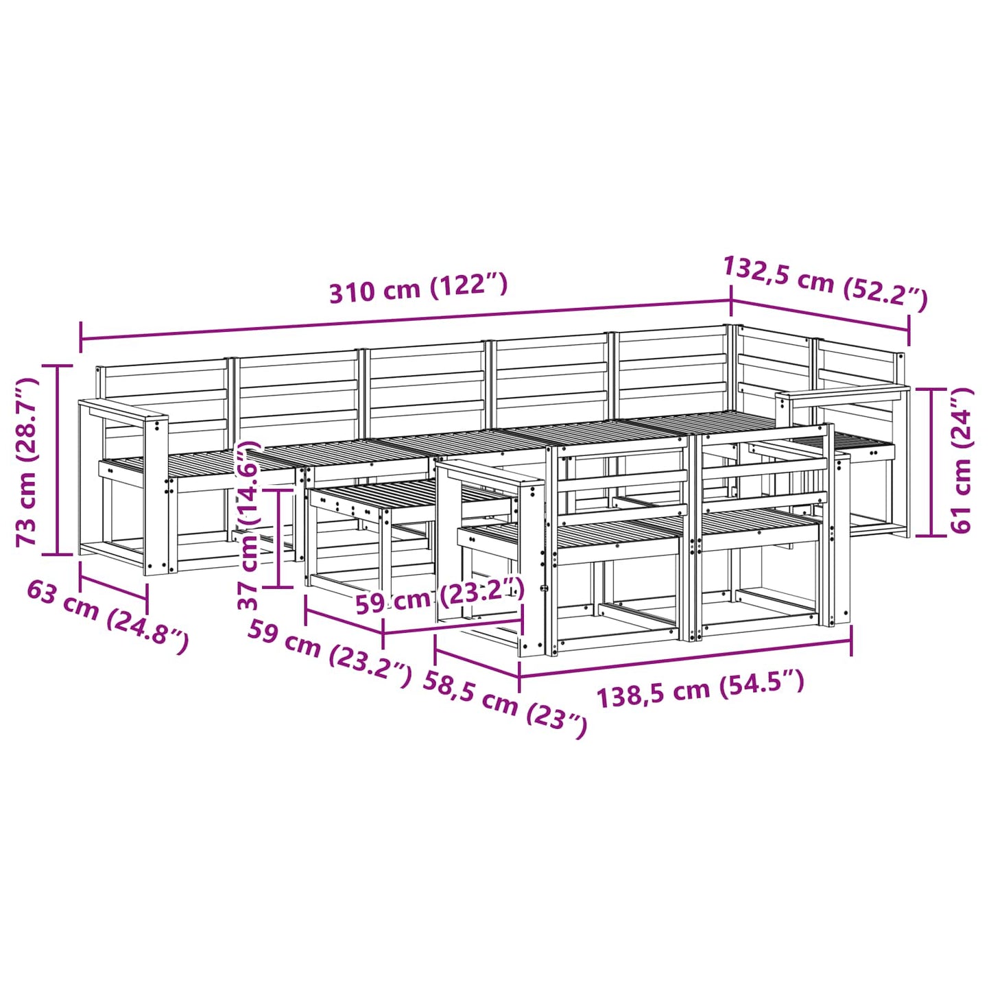 Utendørs sofa-sett 9 pcs Naturlig Solid akasietre
