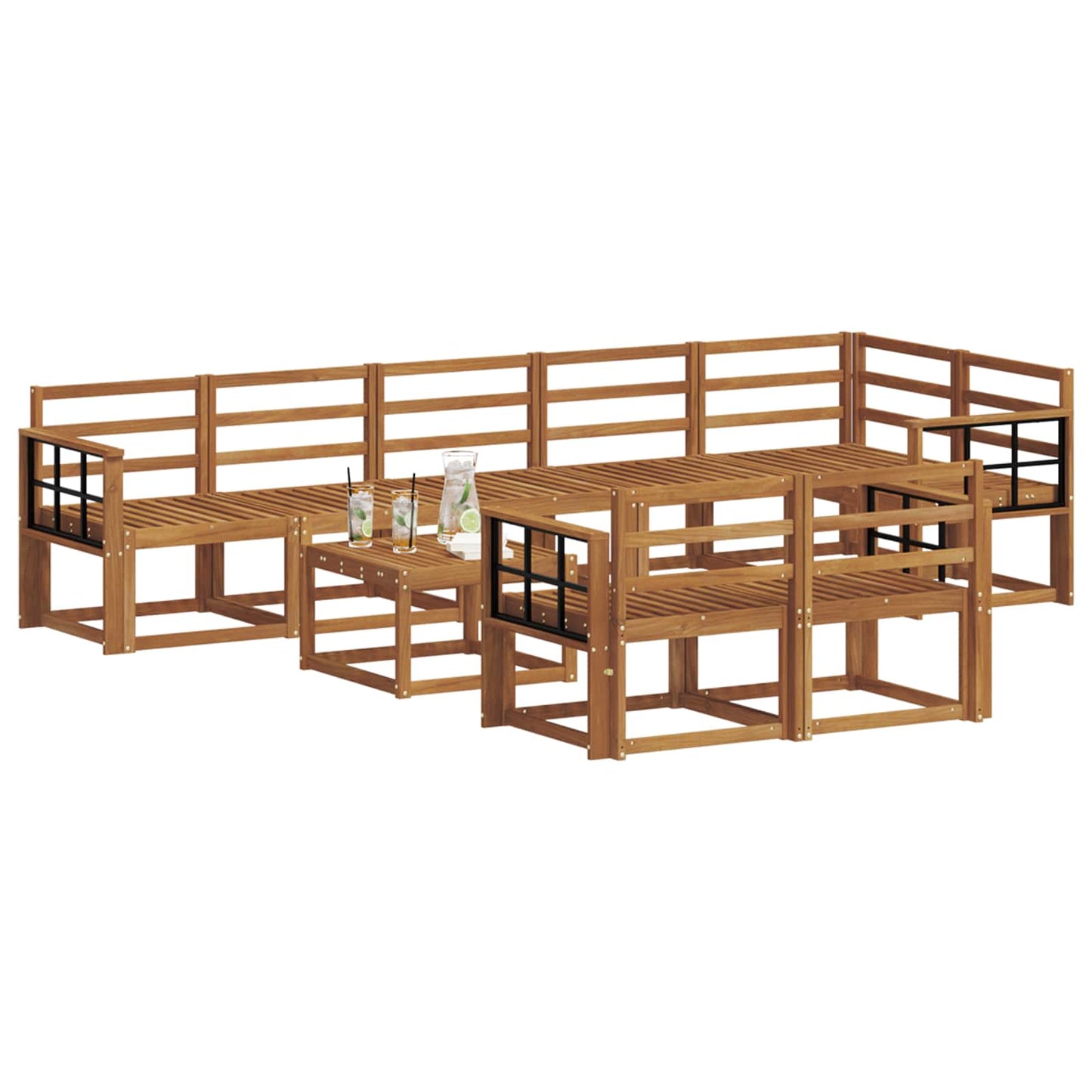 Utendørs sofa-sett 9 pcs Naturlig Solid akasietre