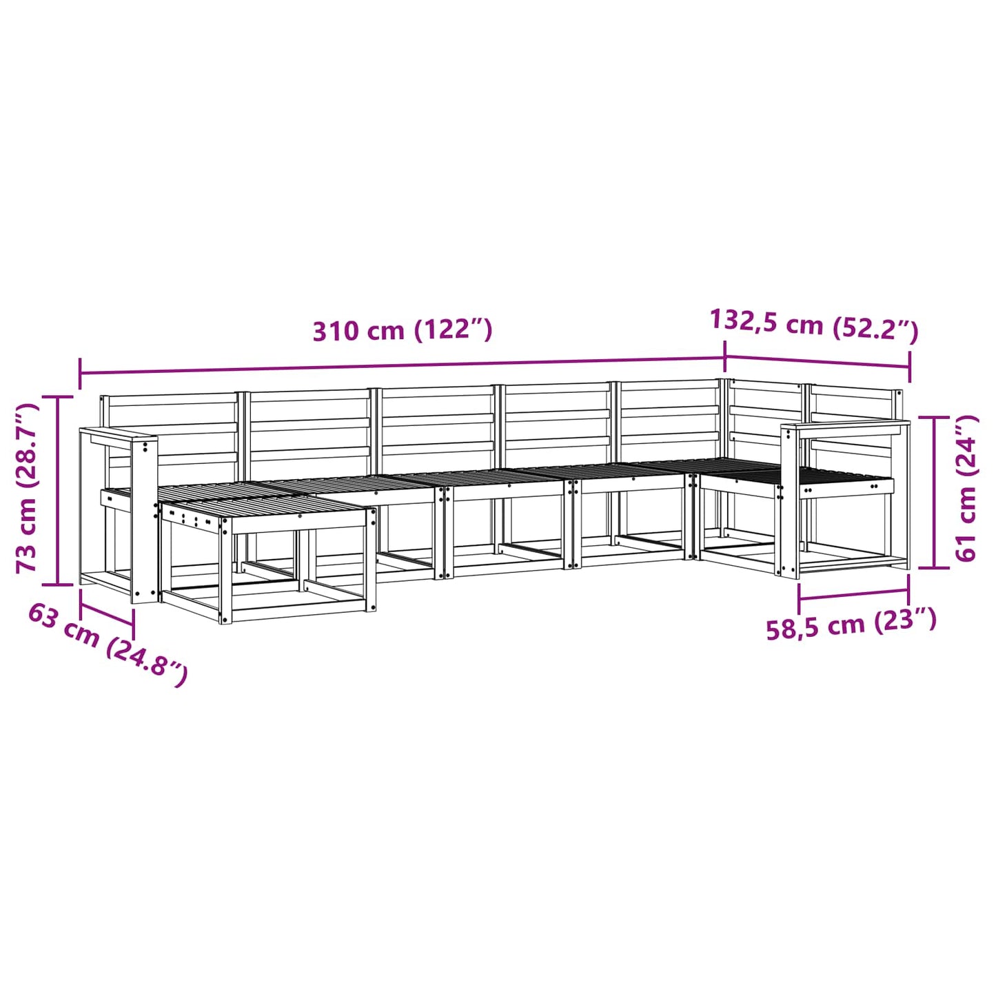Utendørs sofa-sett 7 pcs Naturlig Solid akasietre