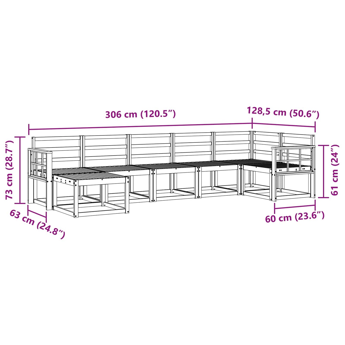 Utendørs sofa-sett 7 pcs Naturlig Solid akasietre