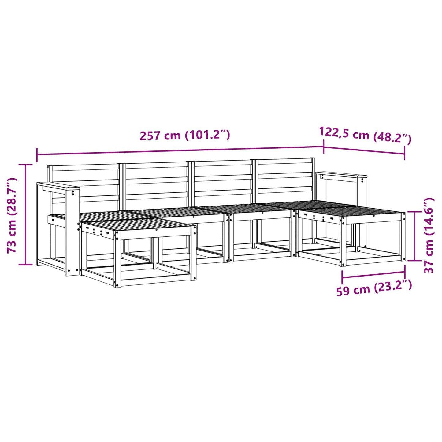 Utendørs sofa-sett 6 pcs Naturlig Konstruert tre