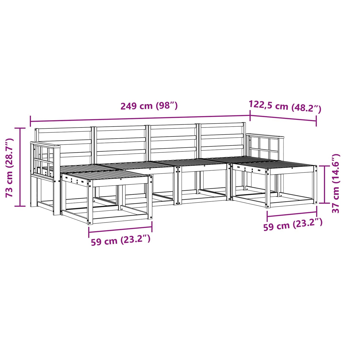 Utendørs sofa-sett 6 pcs Naturlig Konstruert tre