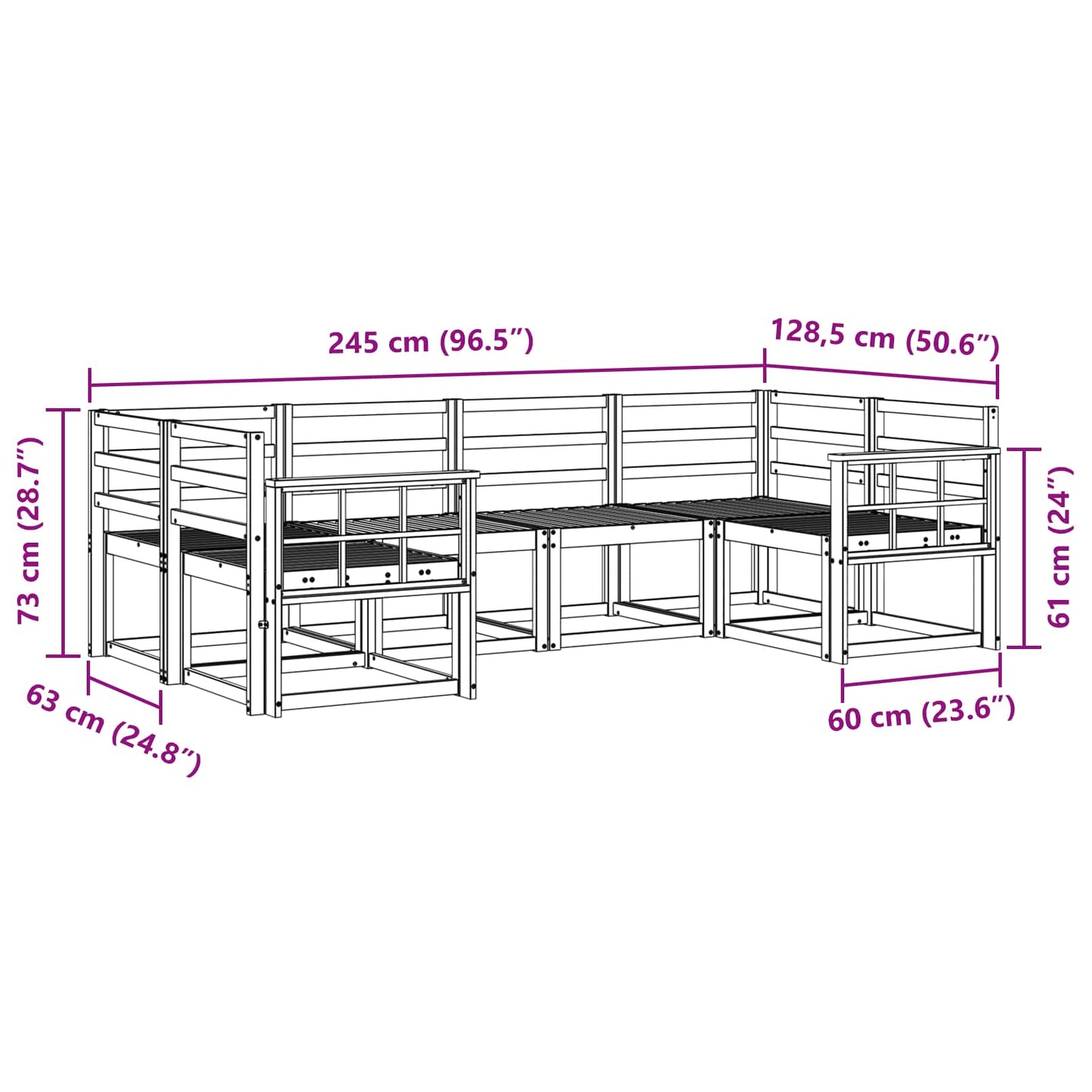 Utendørs sofa-sett 6 pcs Naturlig Solid akasietre