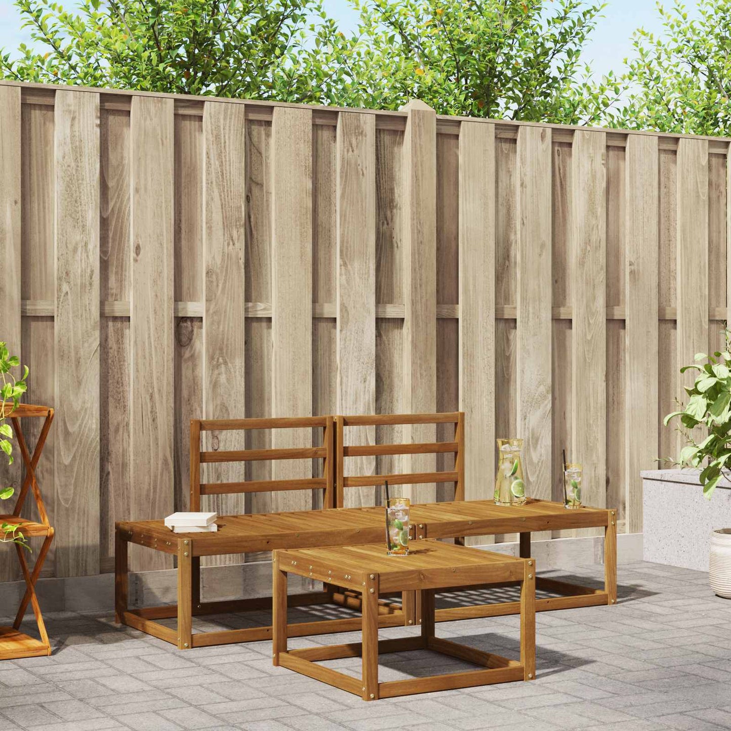 Utendørs sofa-sett 3 pcs Naturlig Solid akasietre