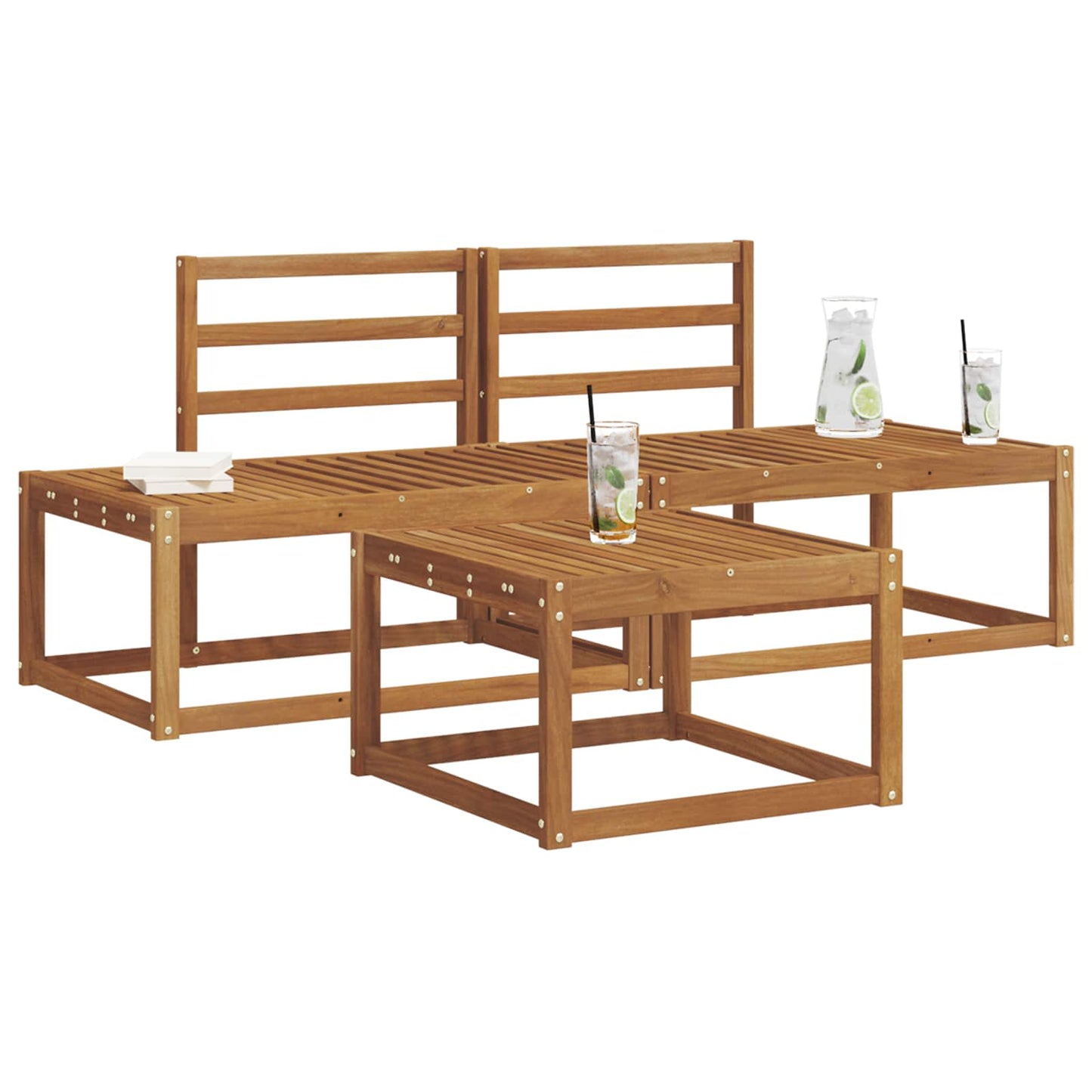 Utendørs sofa-sett 3 pcs Naturlig Solid akasietre
