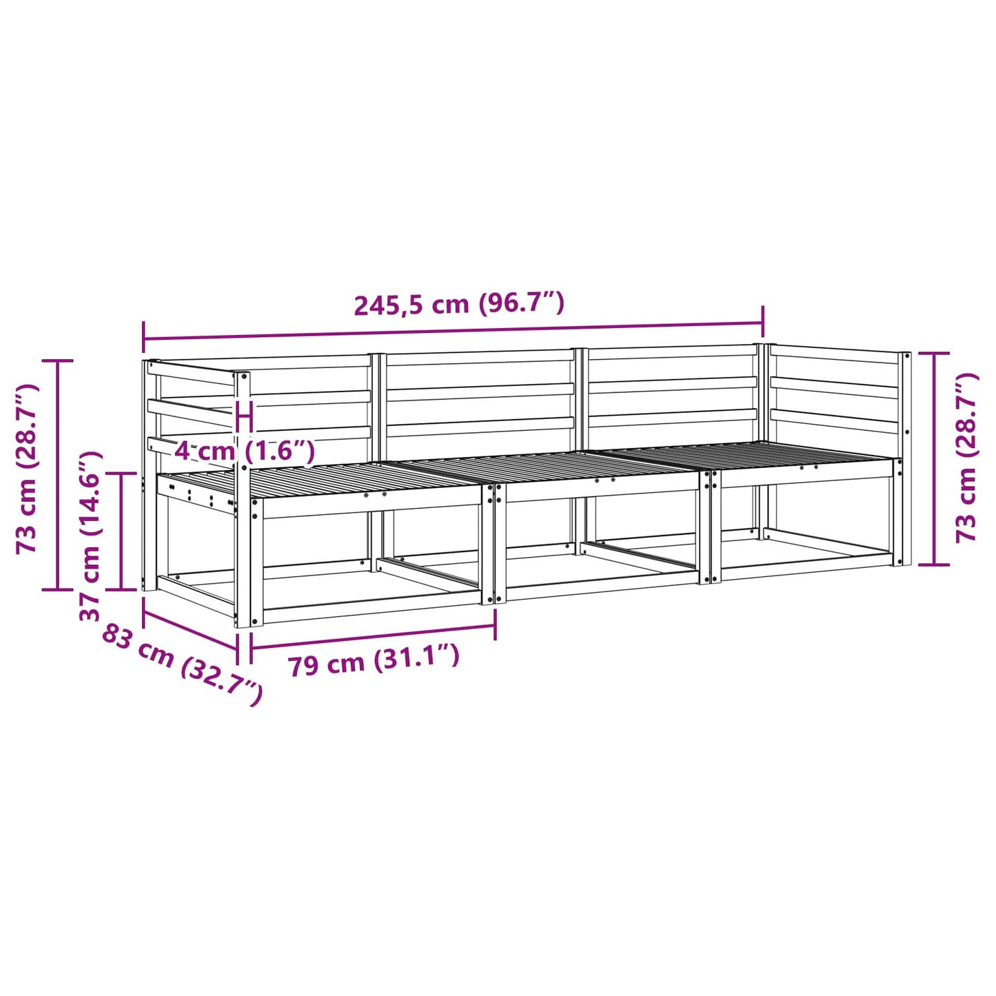 Utendørs sofa-sett 3 pcs Naturlig Solid akasietre