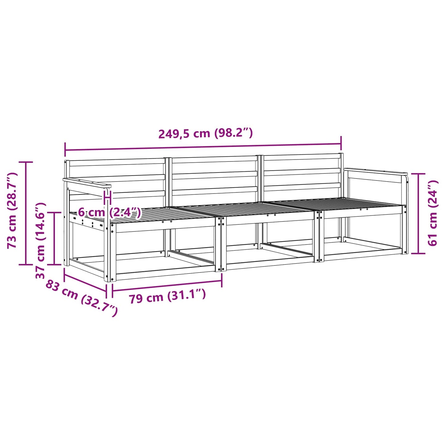 Utendørs sofa-sett 3 pcs Naturlig Solid akasietre