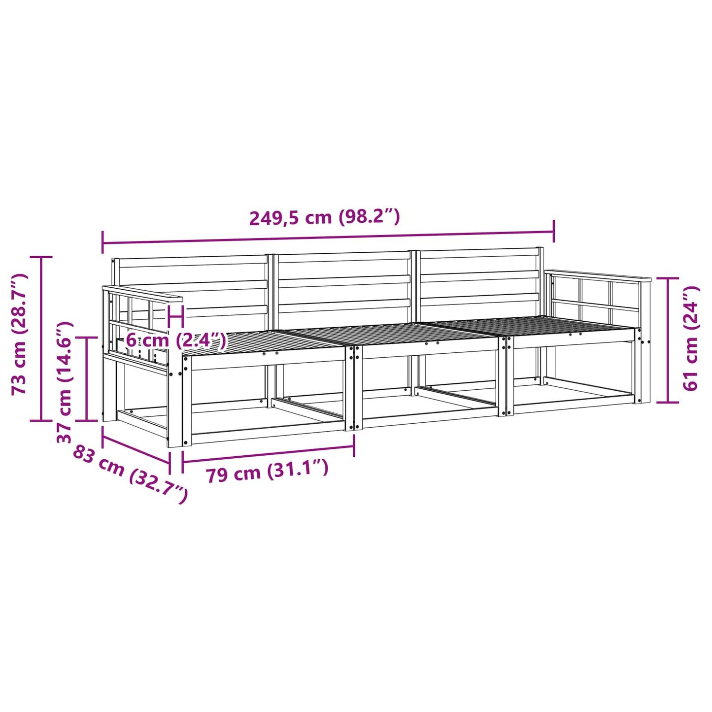 Utendørs sofa-sett 3 pcs Naturlig Solid akasietre