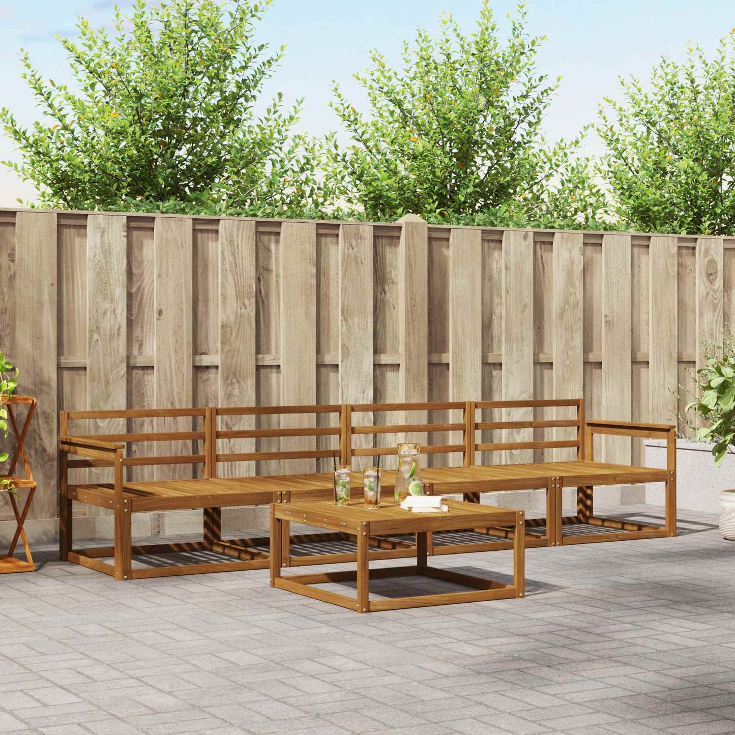 Utendørs sofa-sett 5 pcs Naturlig Solid akasietre