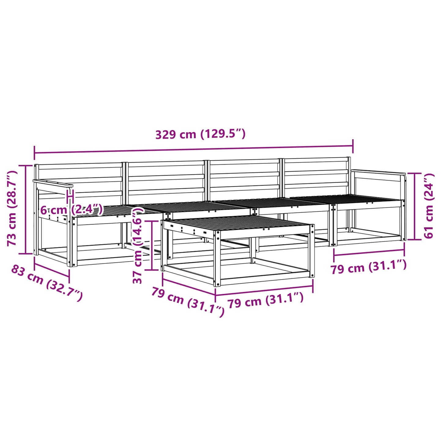 Utendørs sofa-sett 5 pcs Naturlig Solid akasietre