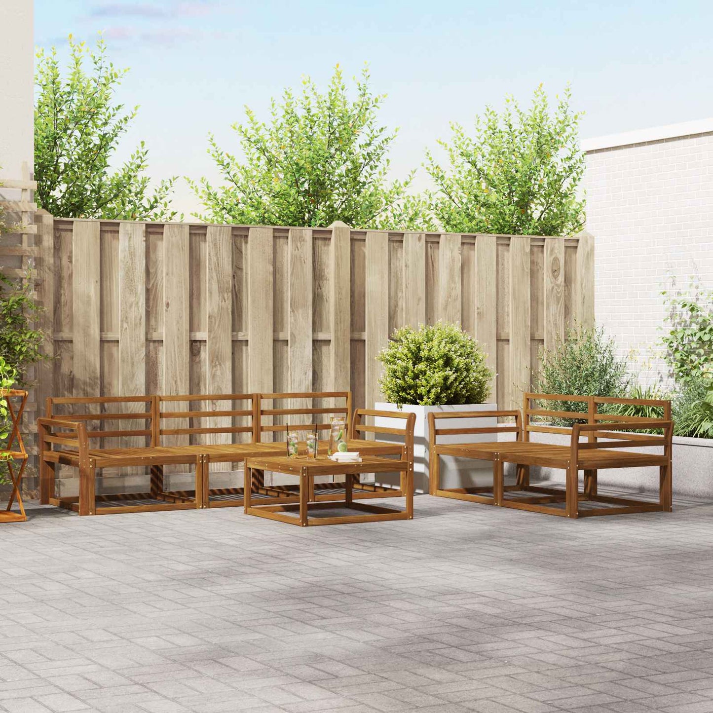 Utendørs sofa-sett 6 pcs Naturlig Solid akasietre
