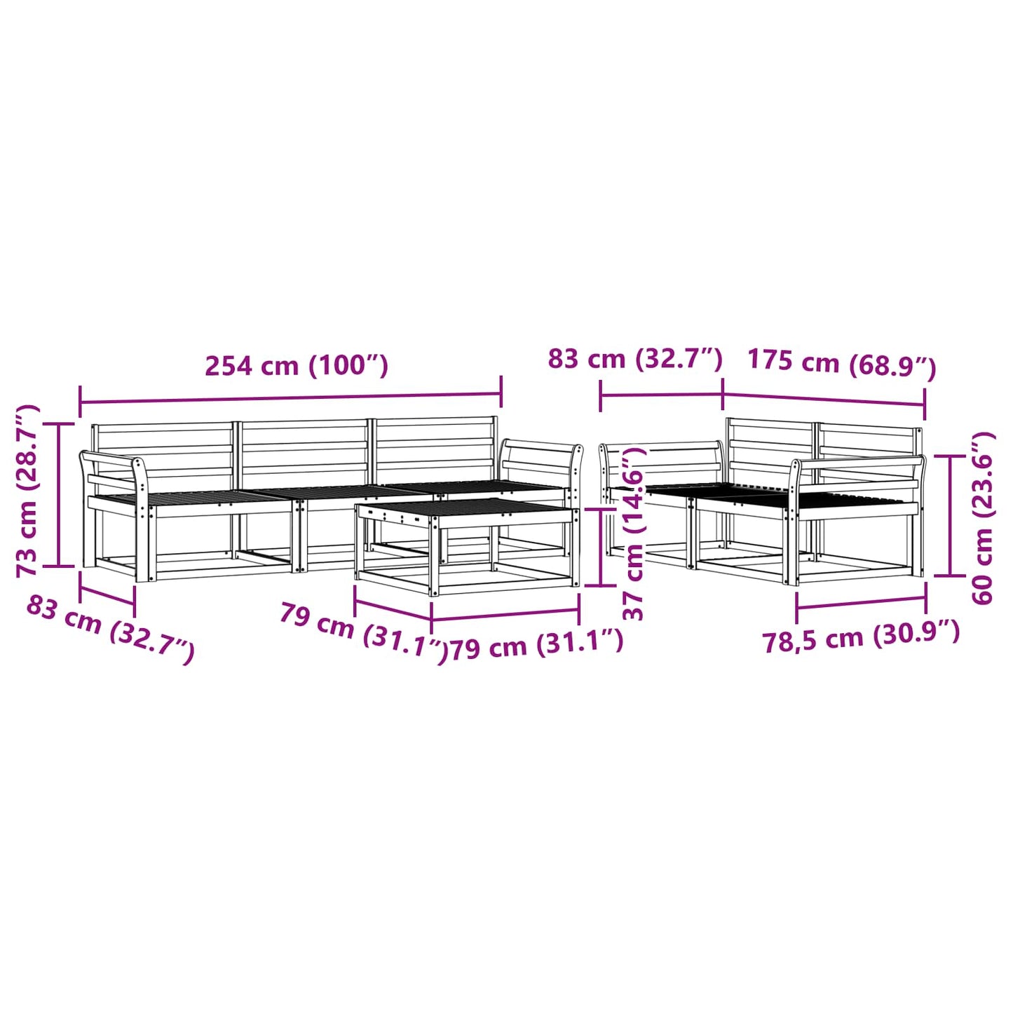Utendørs sofa-sett 6 pcs Naturlig Solid akasietre