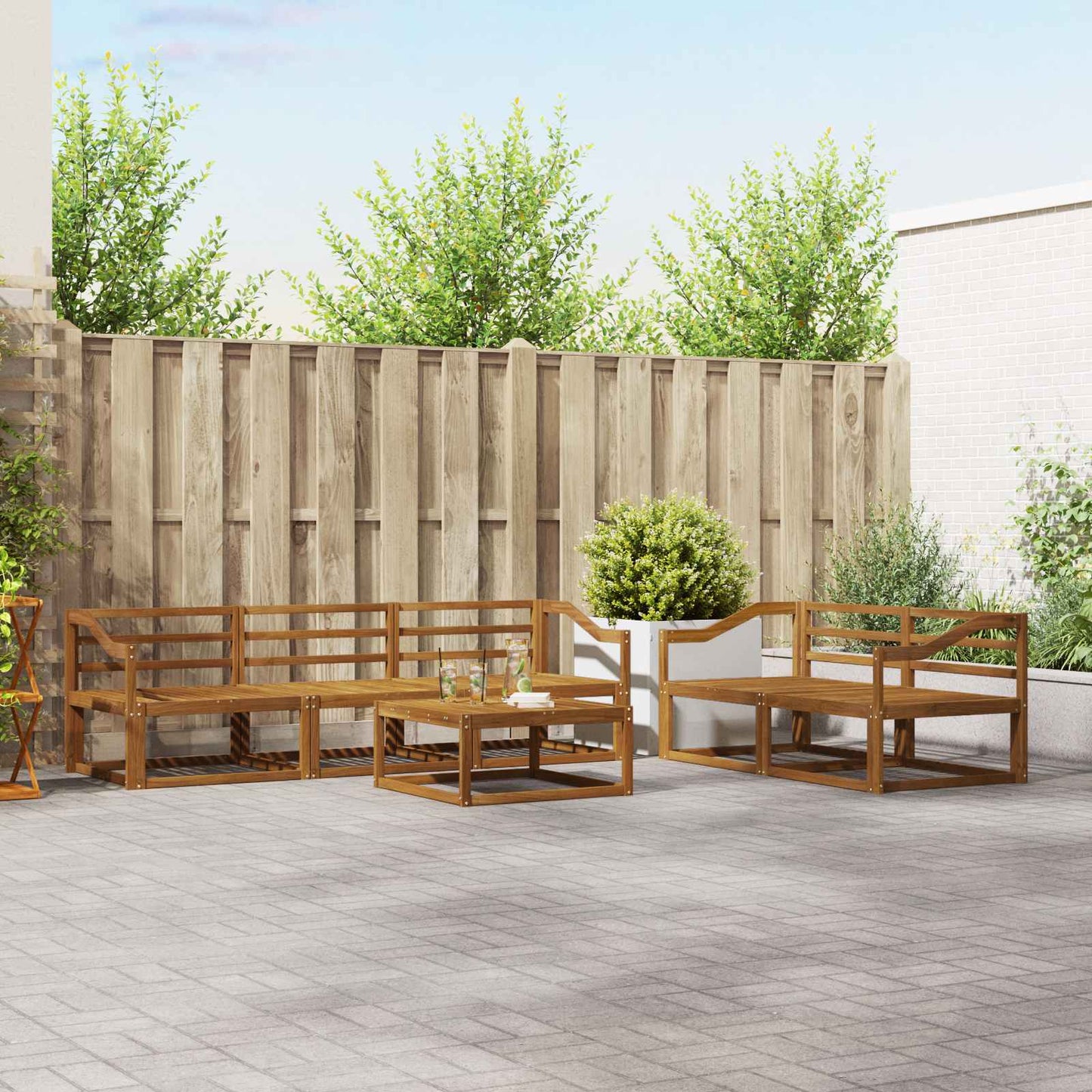 Utendørs sofa-sett 6 pcs Naturlig Solid akasietre