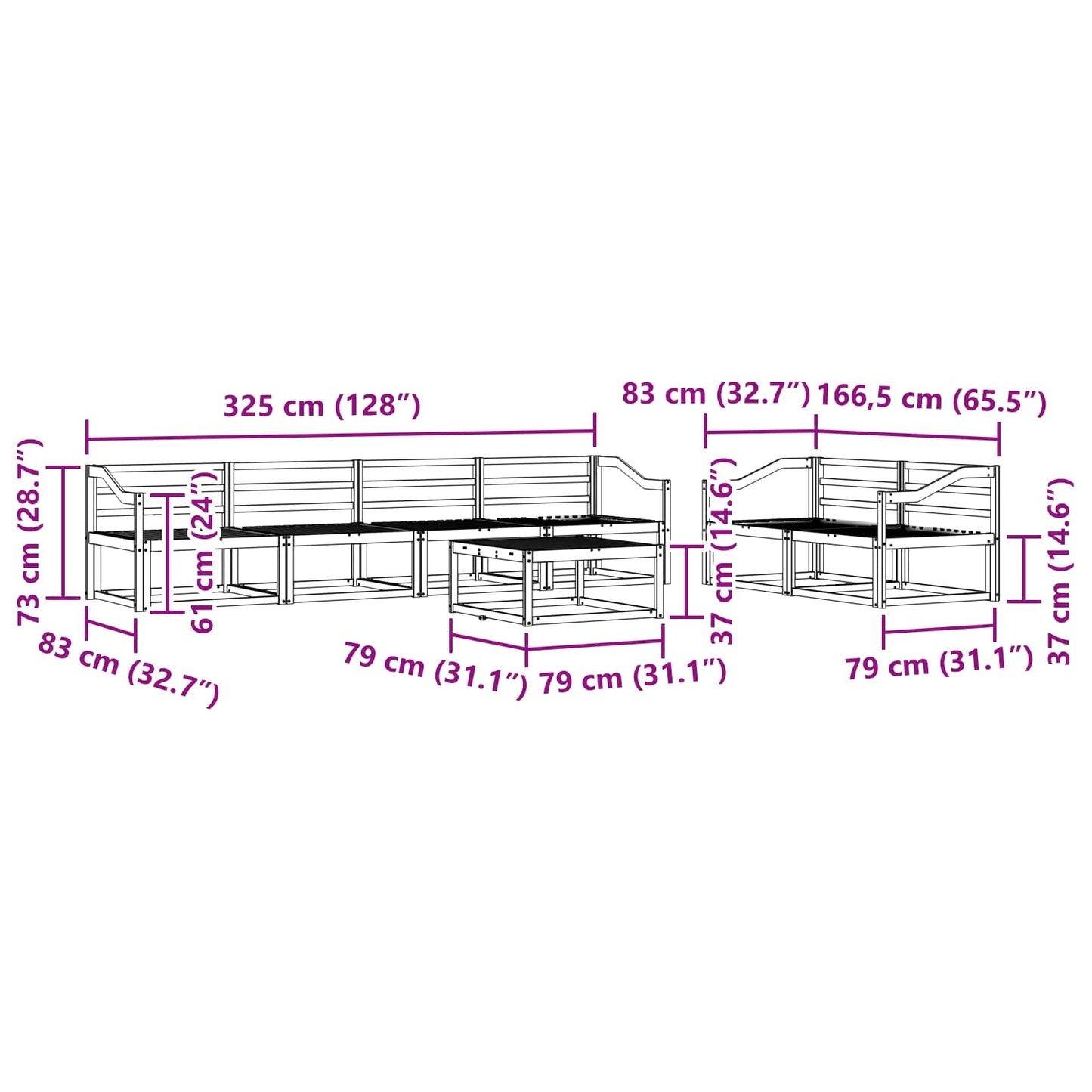 Utendørs sofa-sett 7 pcs Naturlig Solid akasietre