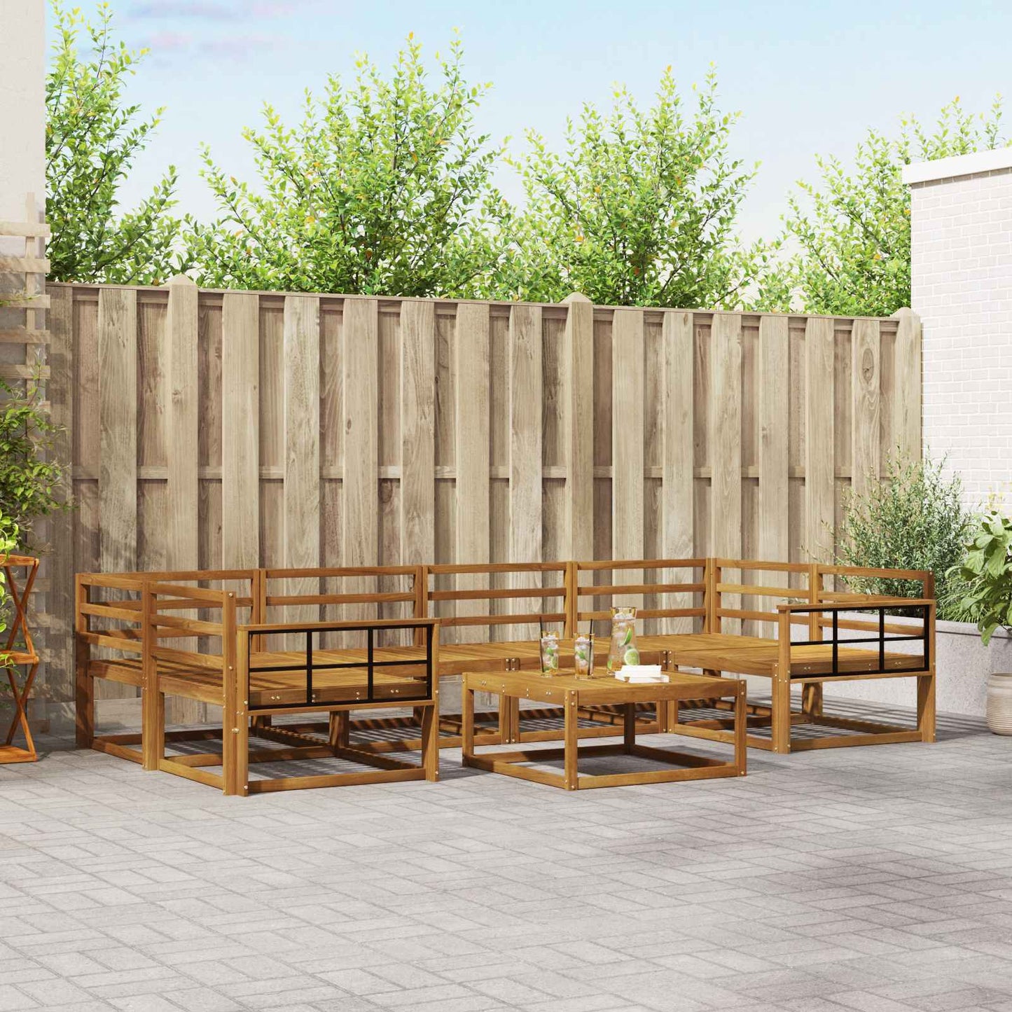 Utendørs sofa-sett 7 pcs Naturlig Solid akasietre