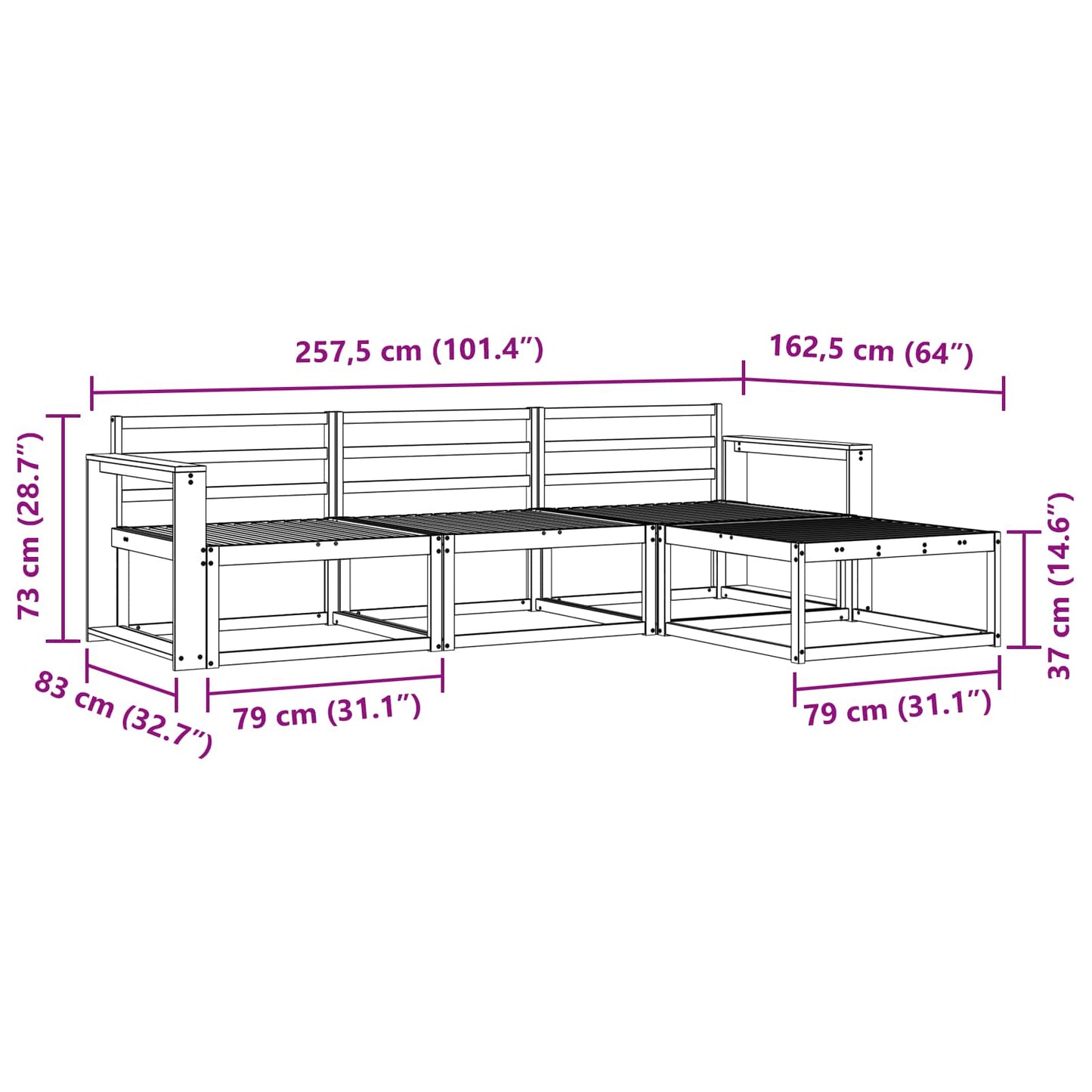 Utendørs sofa-sett 4 pcs Naturlig Solid akasietre