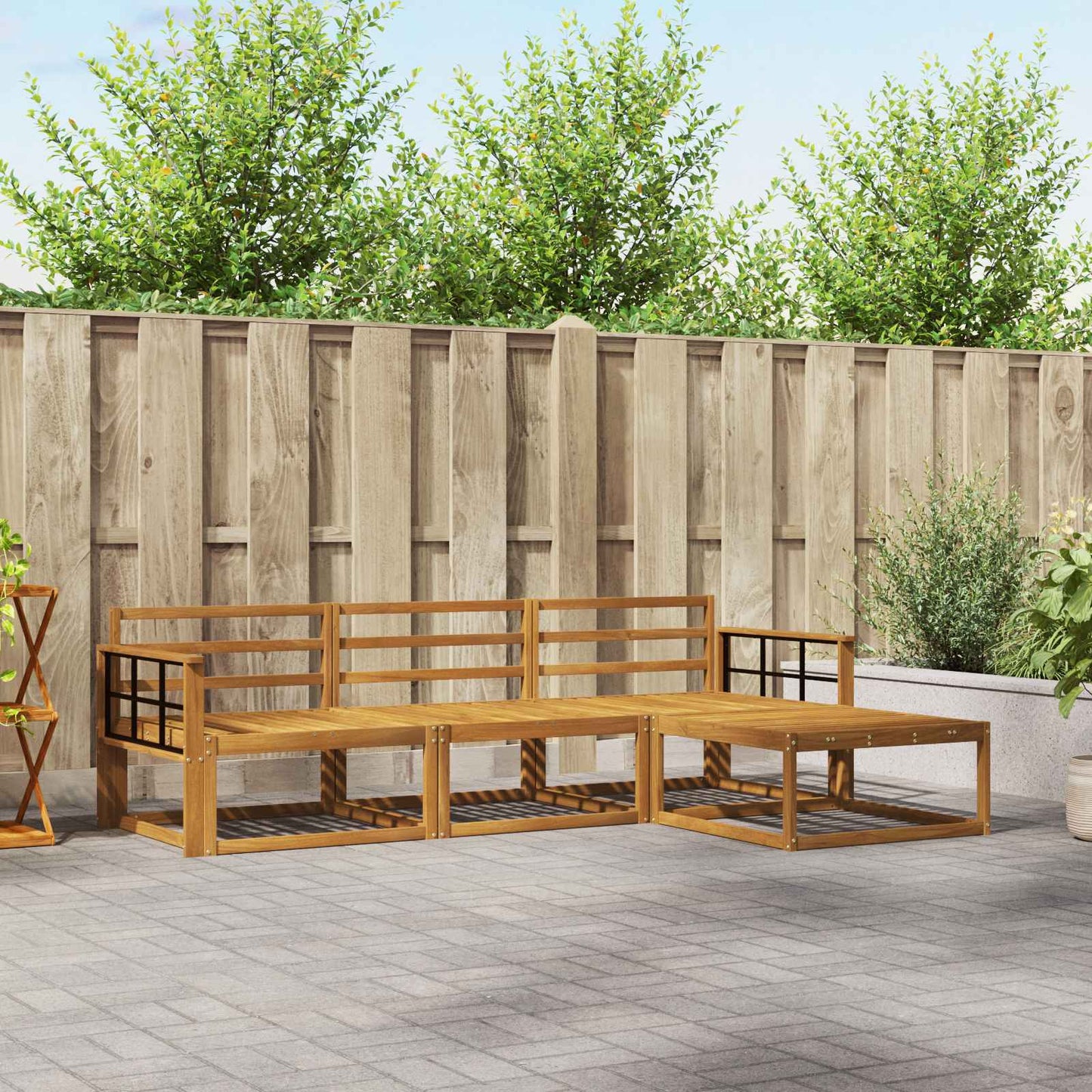Utendørs sofa-sett 4 pcs Naturlig Solid akasietre