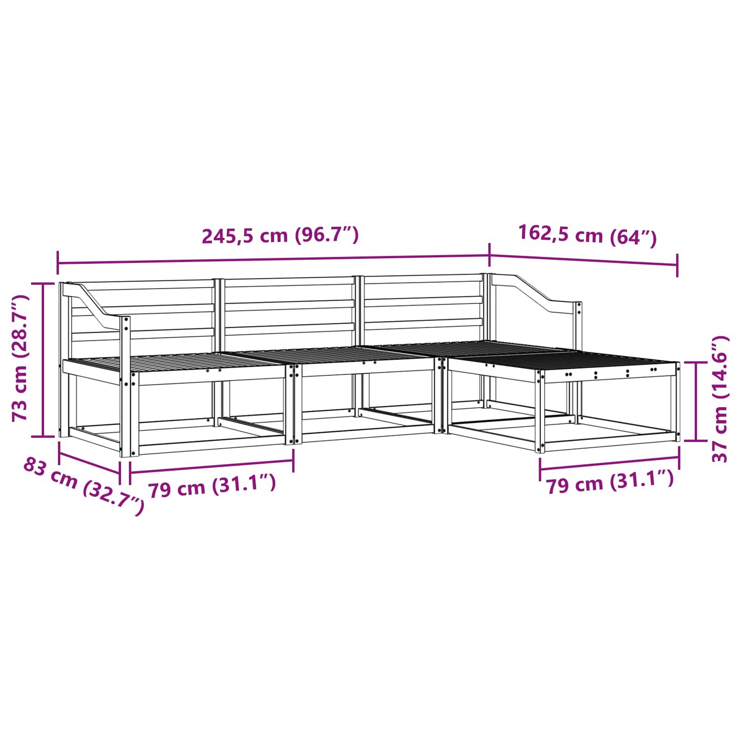 Utendørs sofa-sett 4 pcs Naturlig Solid akasietre