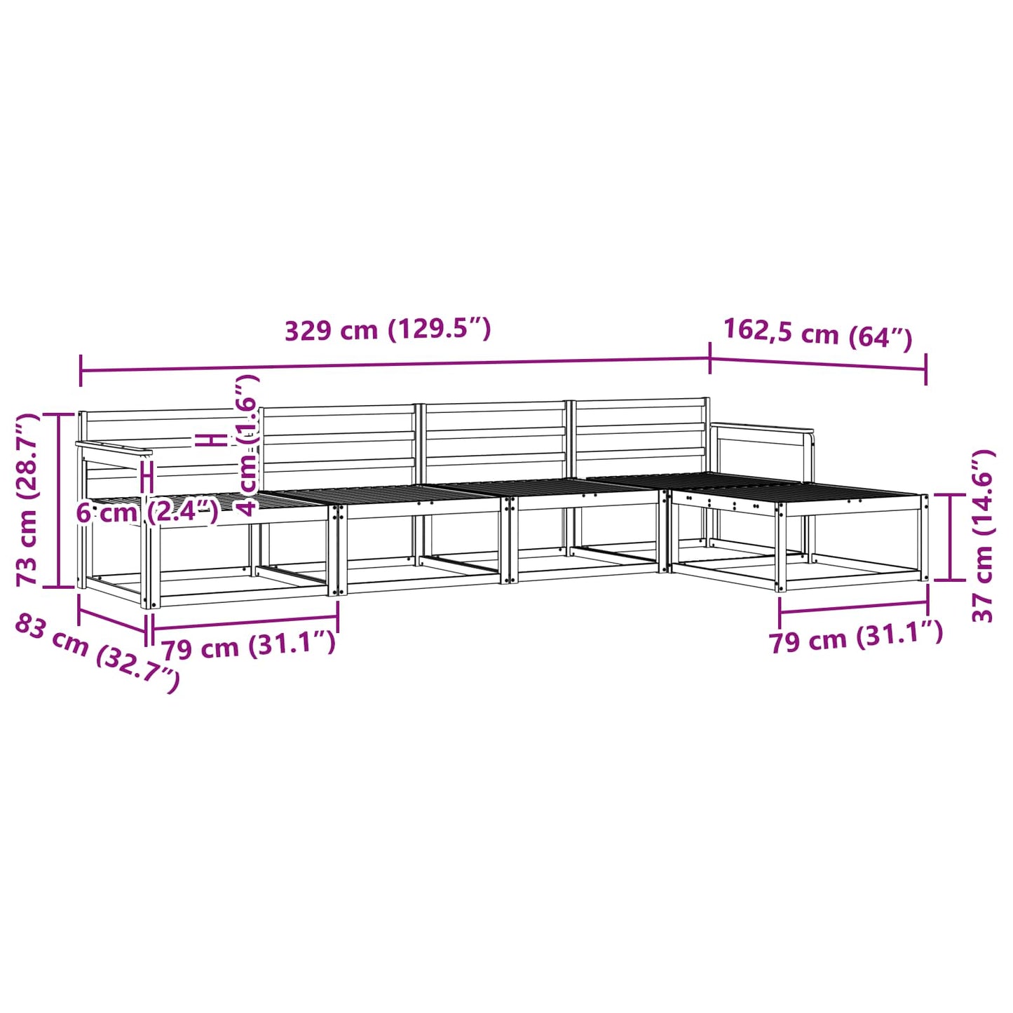 Utendørs sofa-sett 5 pcs Naturlig Solid akasietre