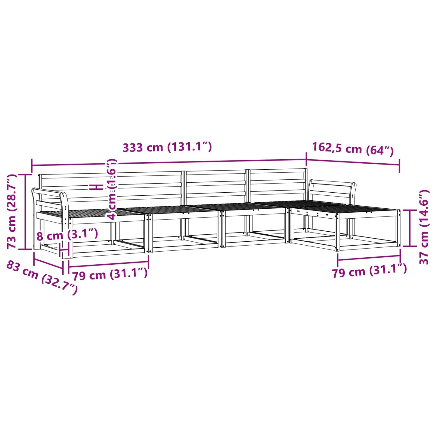 Utendørs sofa-sett 5 pcs Naturlig Solid akasietre
