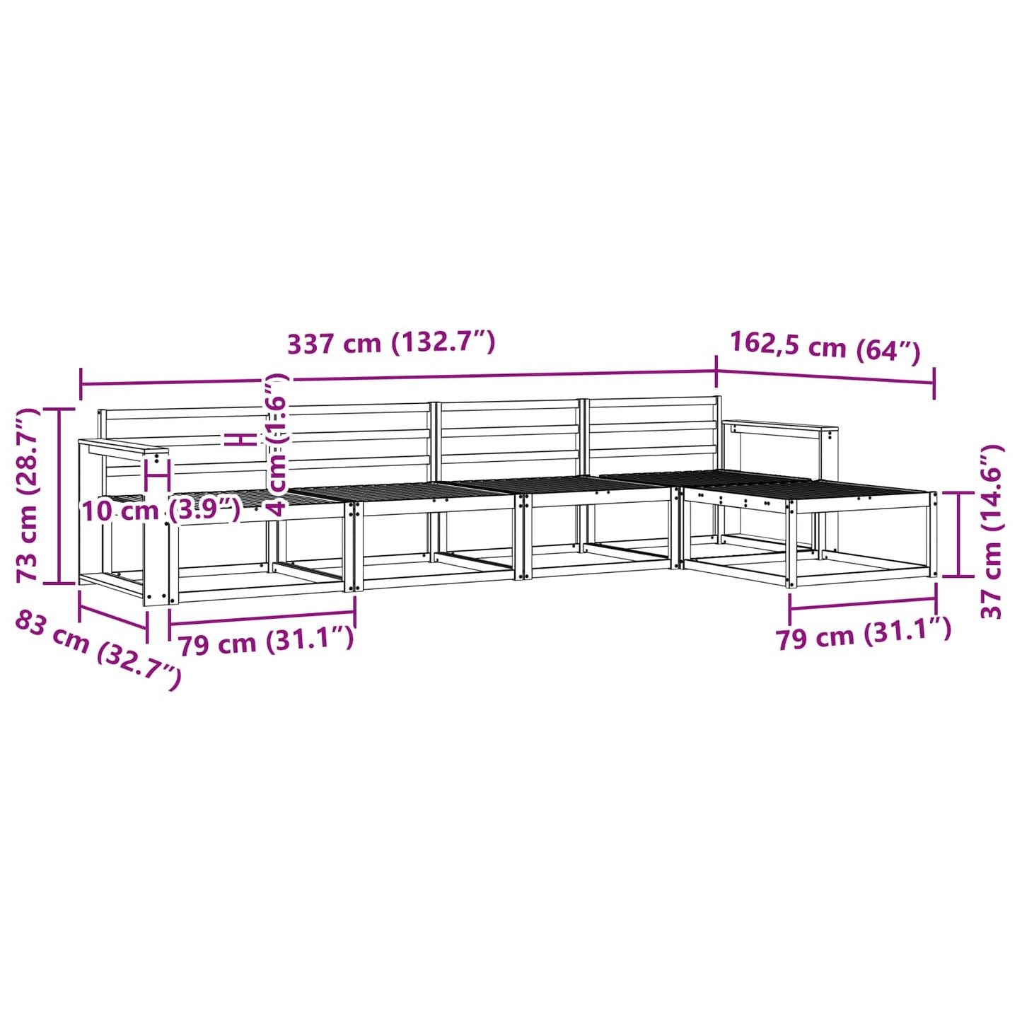 Utendørs sofa-sett 5 pcs Naturlig Solid akasietre