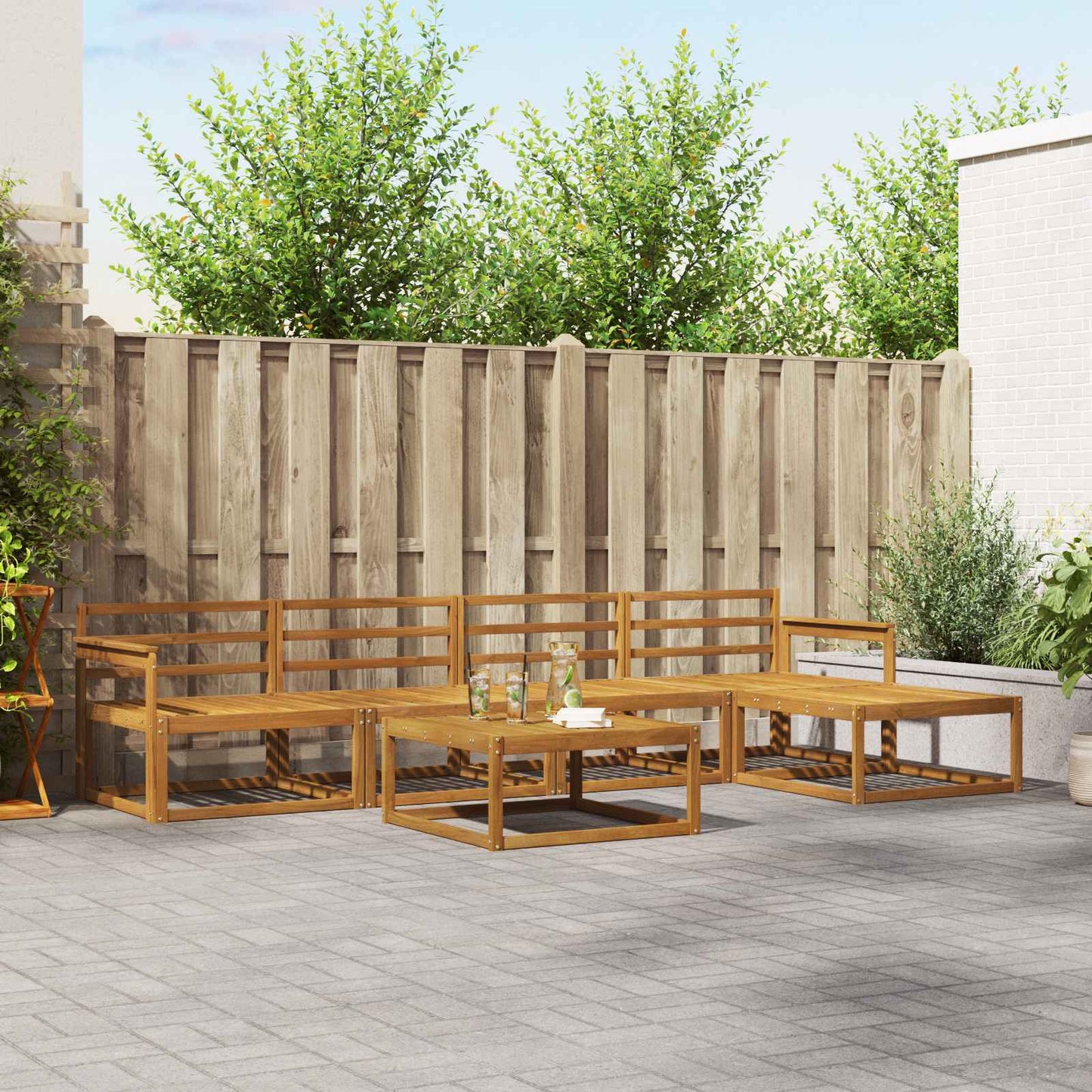 Utendørs sofa-sett 6 pcs Naturlig Solid akasietre