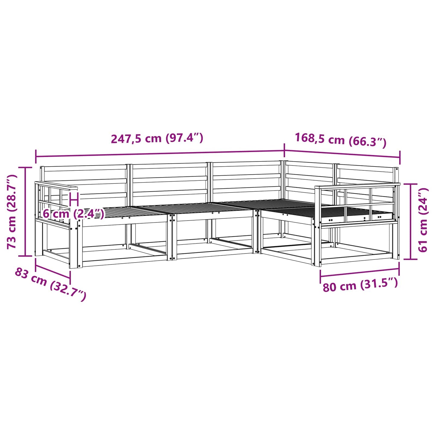 Utendørs sofa-sett 4 pcs Naturlig Solid akasietre