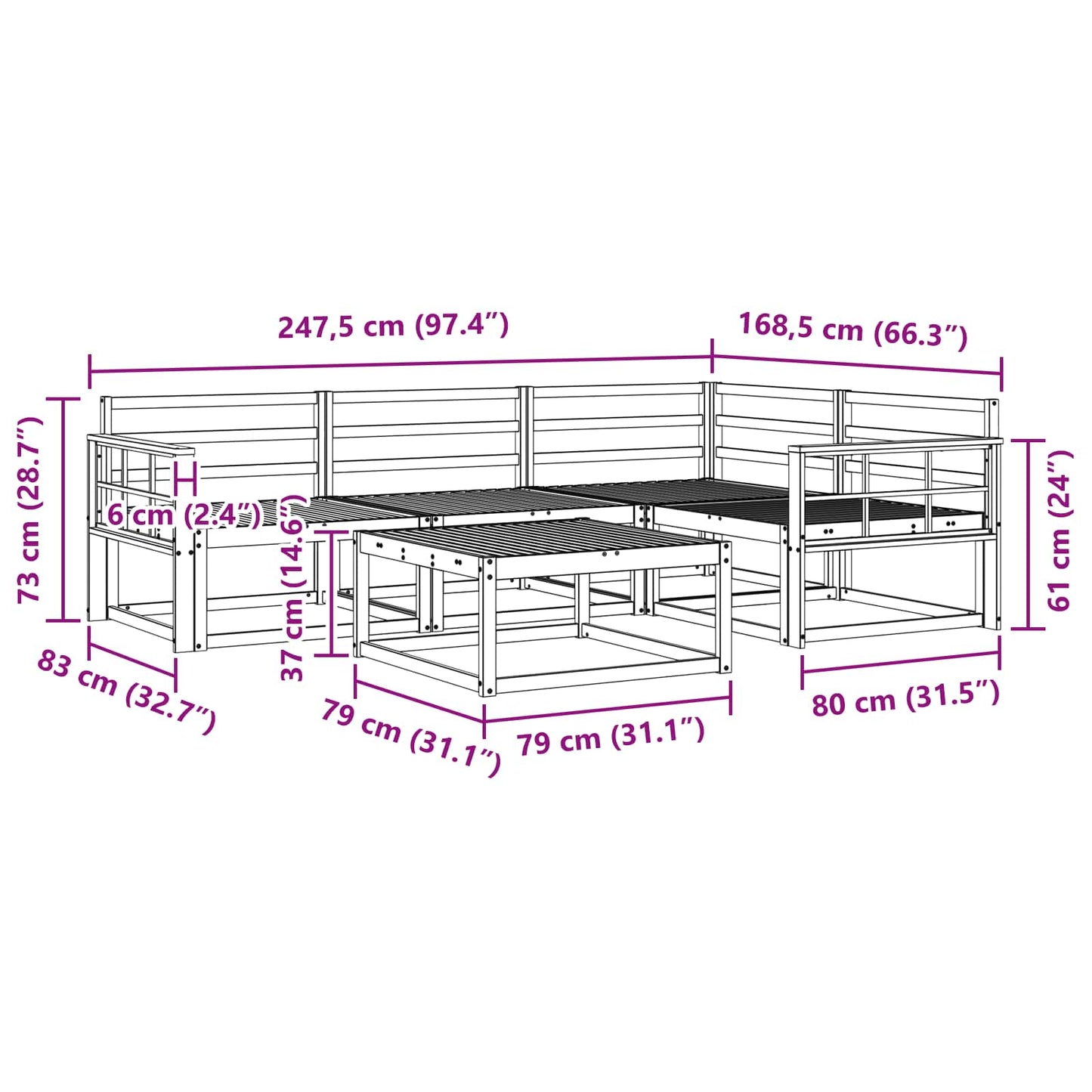 Utendørs sofa-sett 5 pcs Naturlig Solid akasietre