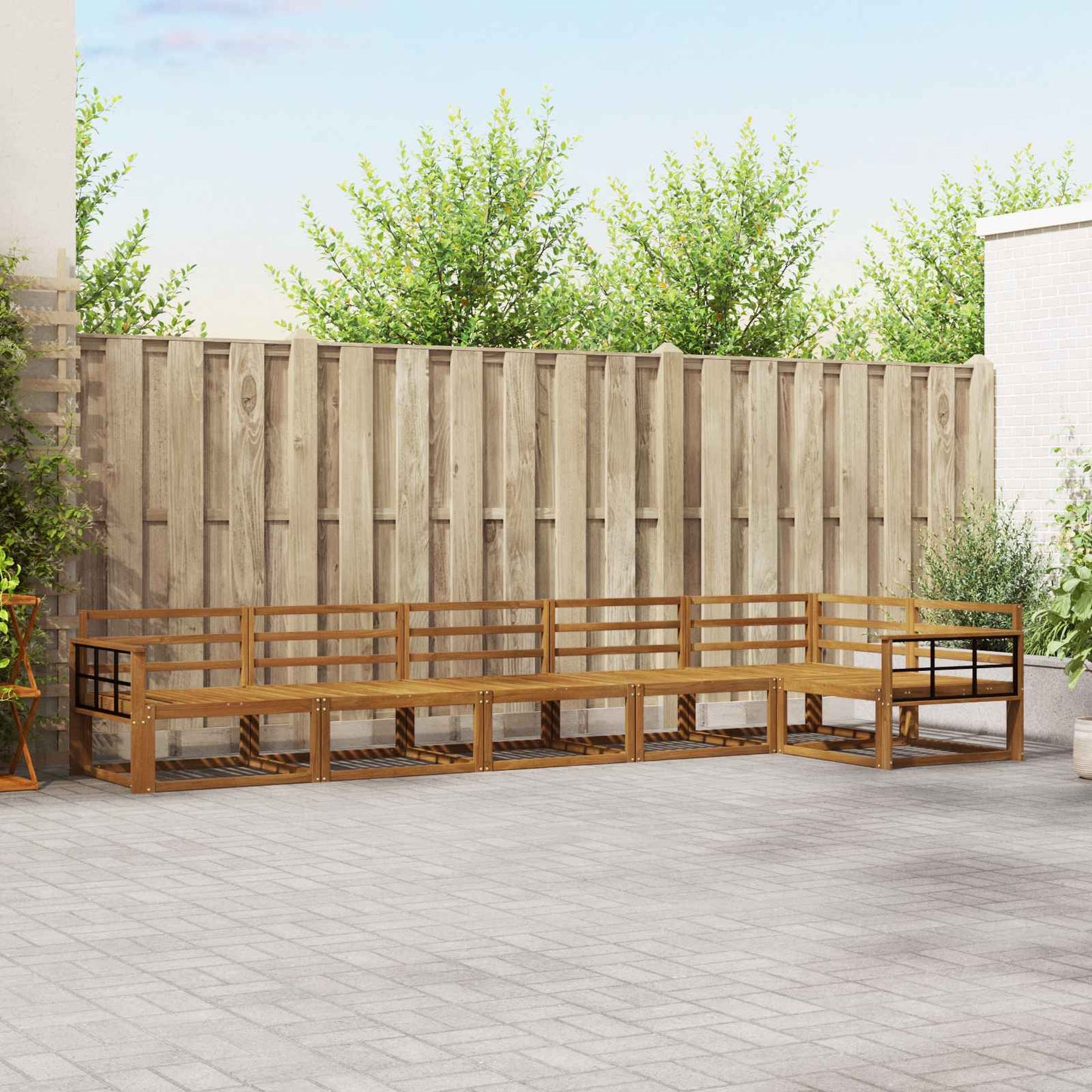 Utendørs sofa-sett 6 pcs Naturlig Solid akasietre