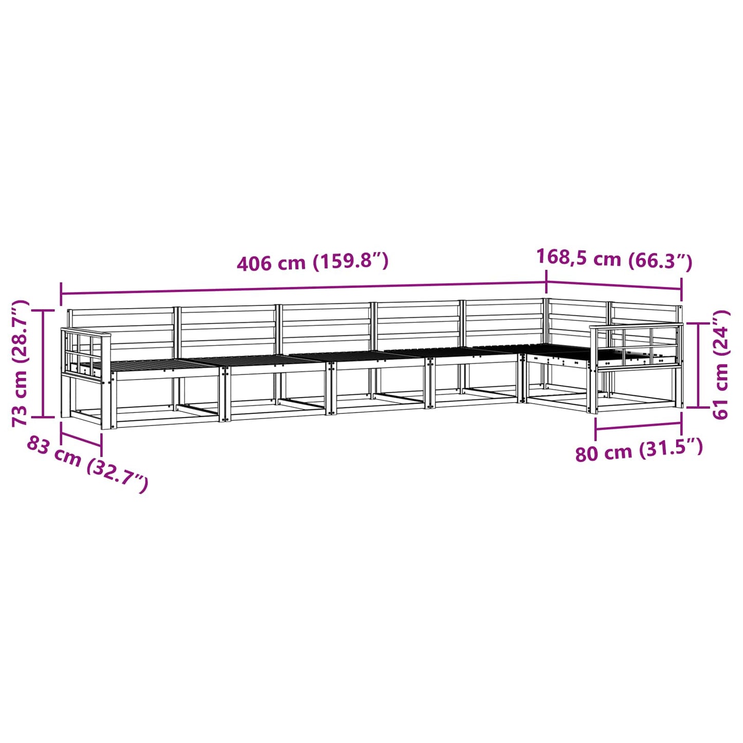 Utendørs sofa-sett 6 pcs Naturlig Solid akasietre