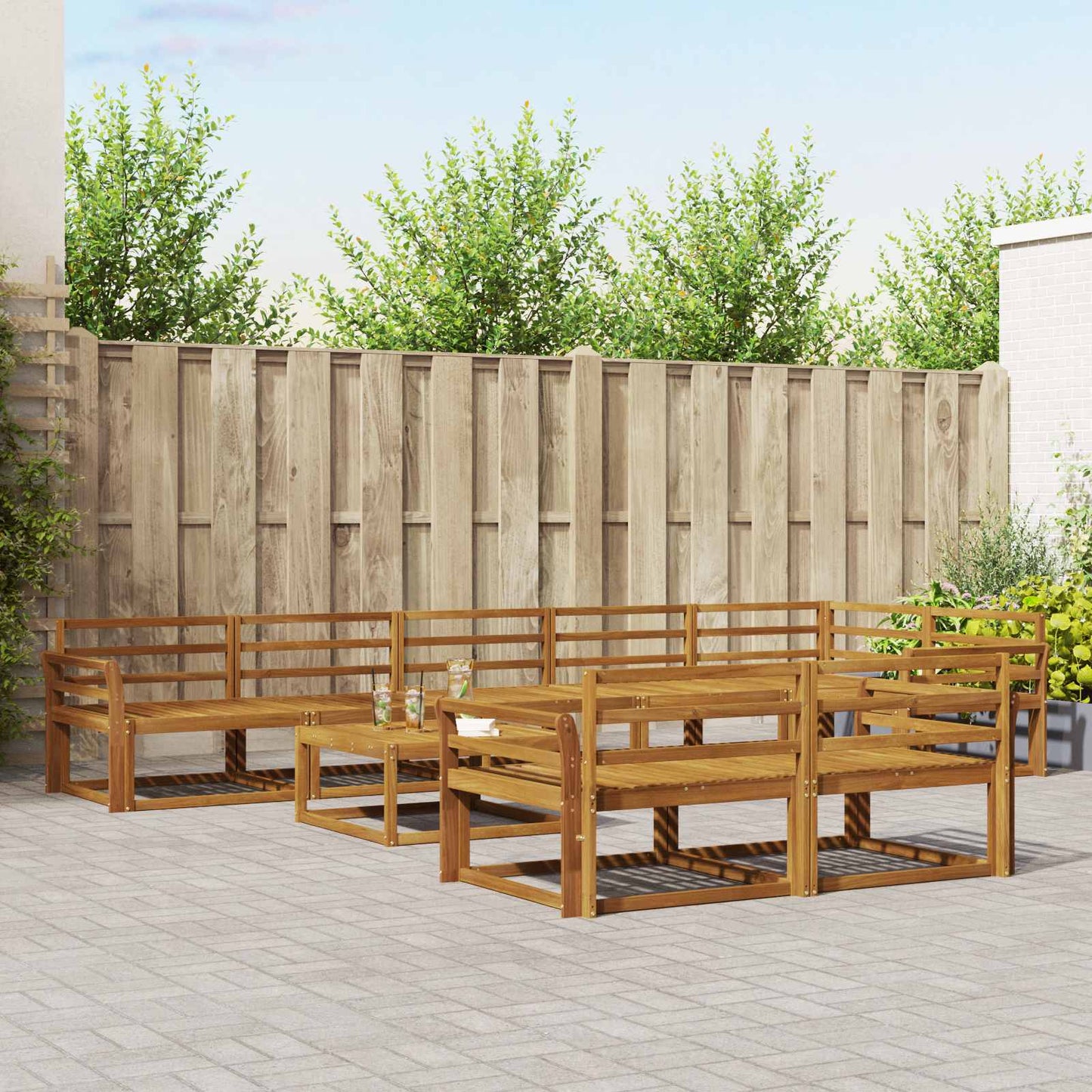 Utendørs sofa-sett 9 pcs Naturlig Solid akasietre