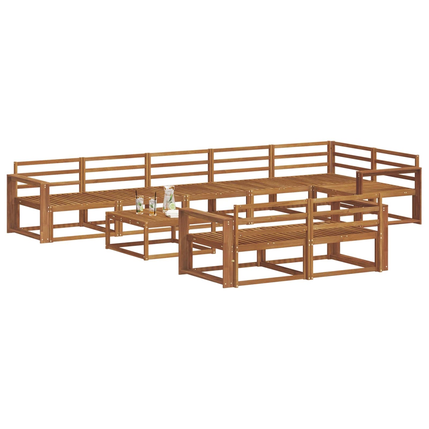 Utendørs sofa-sett 9 pcs Naturlig Solid akasietre