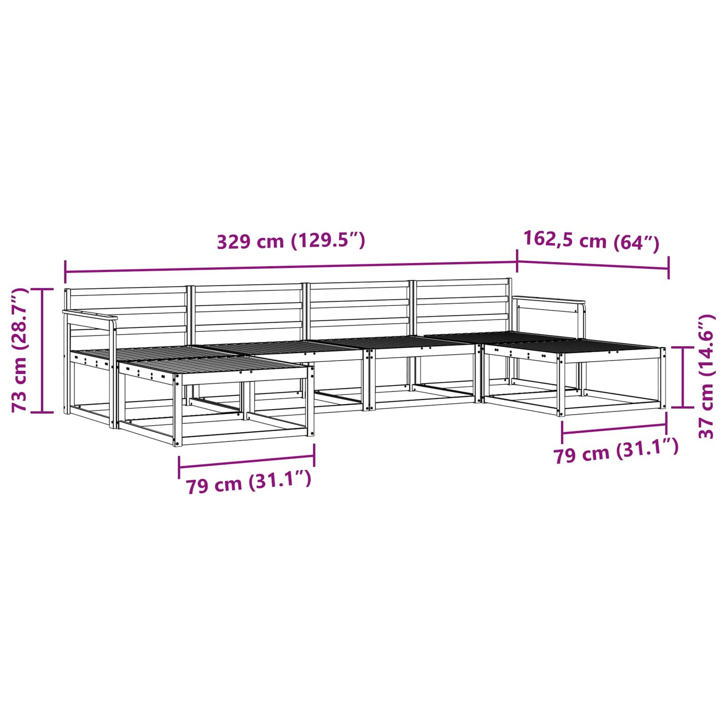 Utendørs sofa-sett 6 pcs Naturlig Solid akasietre vidaXL
