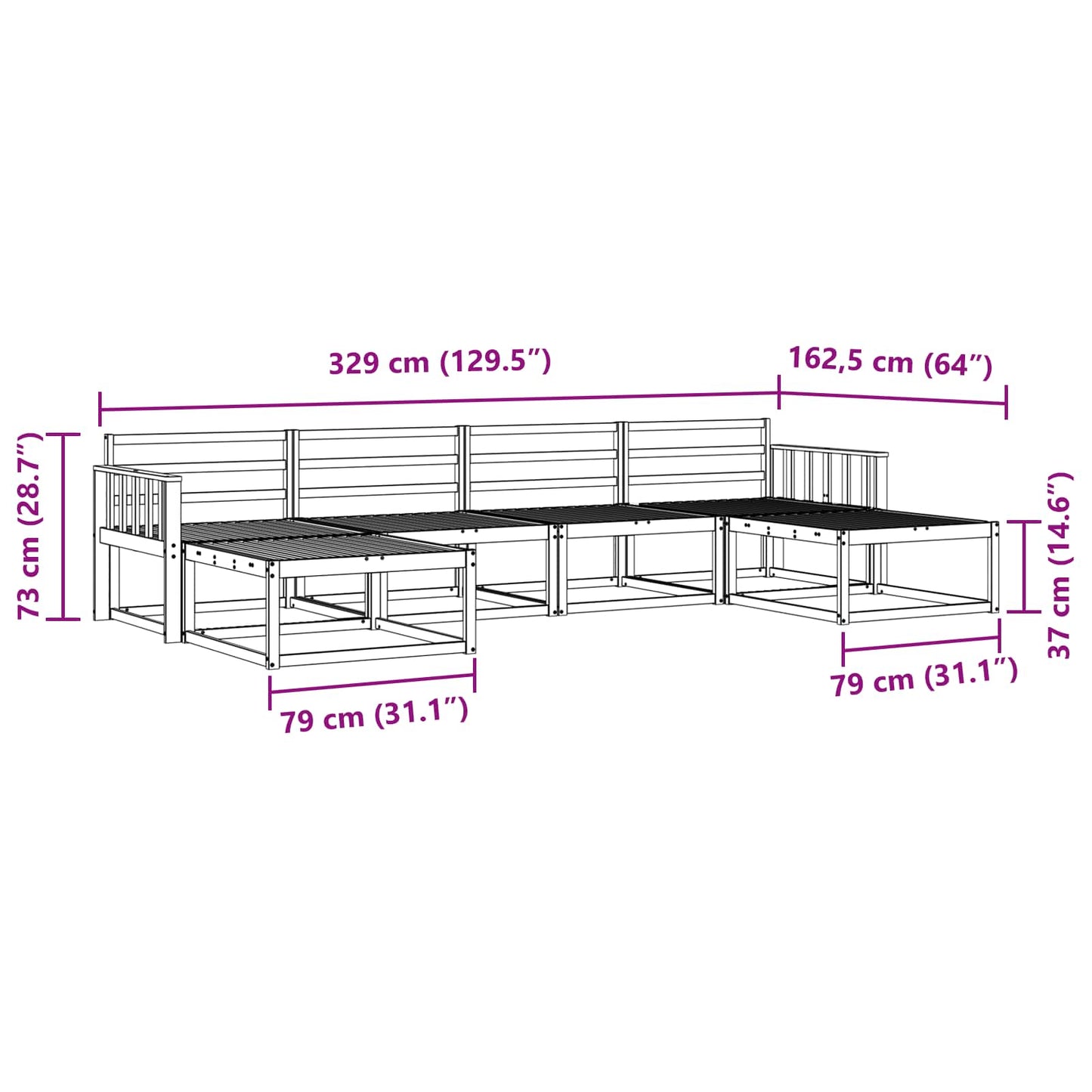 Utendørs sofa-sett 6 pcs Naturlig Solid akasietre vidaXL
